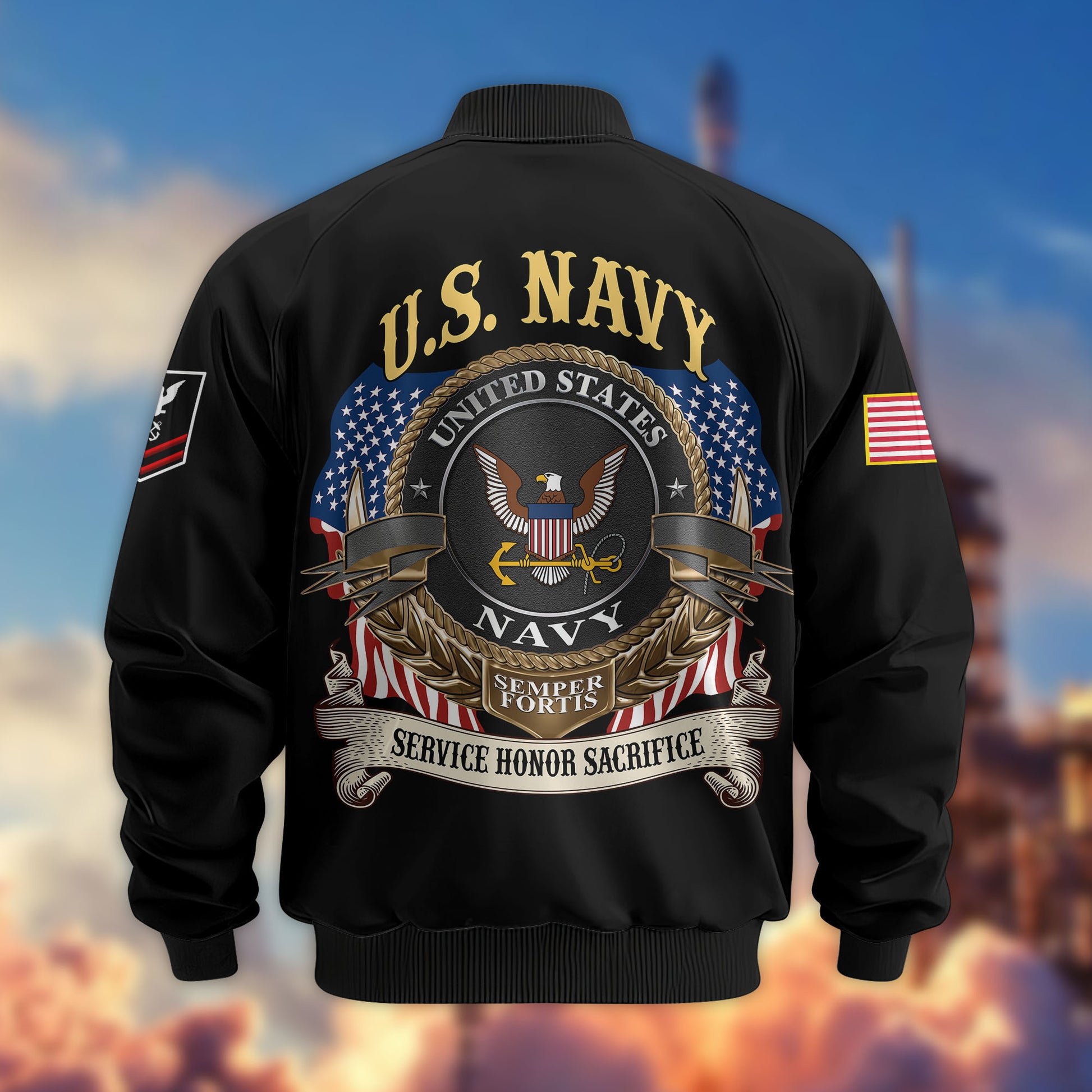 Premium Custom US Navy Veteran Bomber Jacket VPVC803602, Gifts For US Navy Veteran, Gifts On Father's Day, Veterans Day.