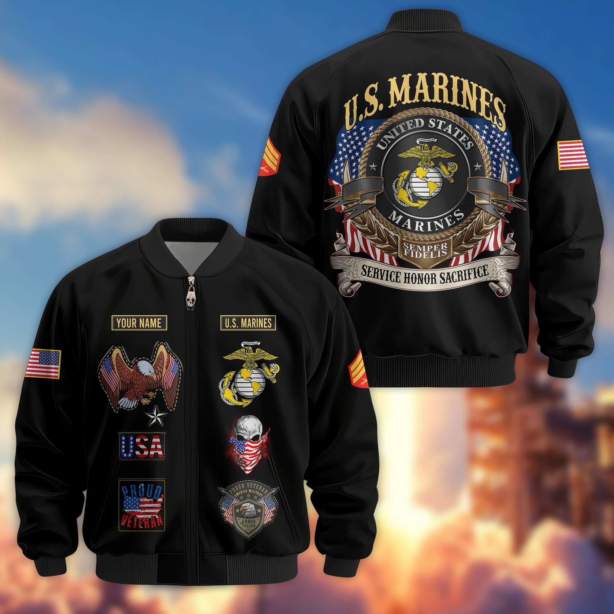 Premium Custom USMC Veteran Bomber Jacket VPVC803603, Gifts For US Marine Veteran, Gifts On Father's Day, Veterans Day.