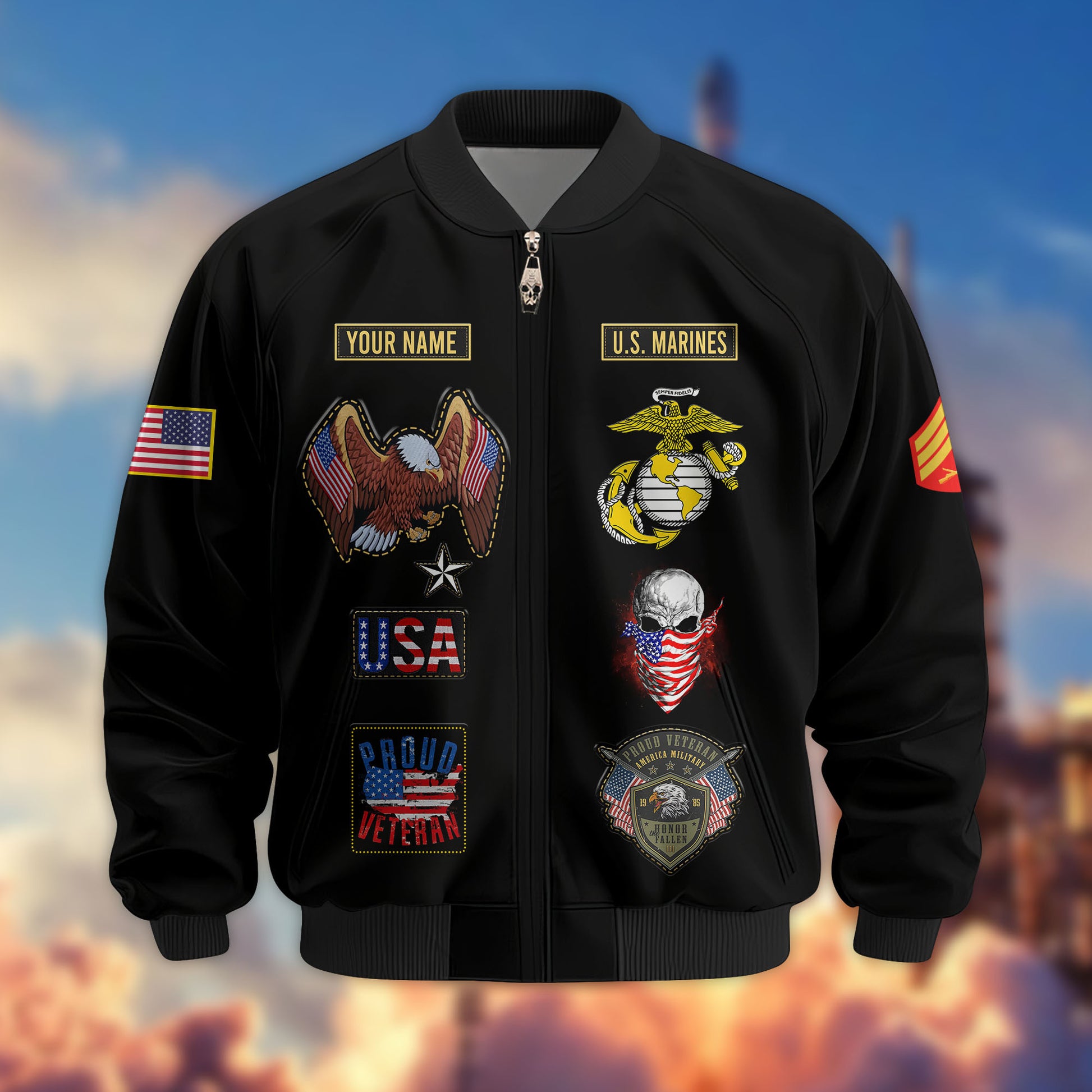 Premium Custom USMC Veteran Bomber Jacket VPVC803603, Gifts For US Marine Veteran, Gifts On Father's Day, Veterans Day.