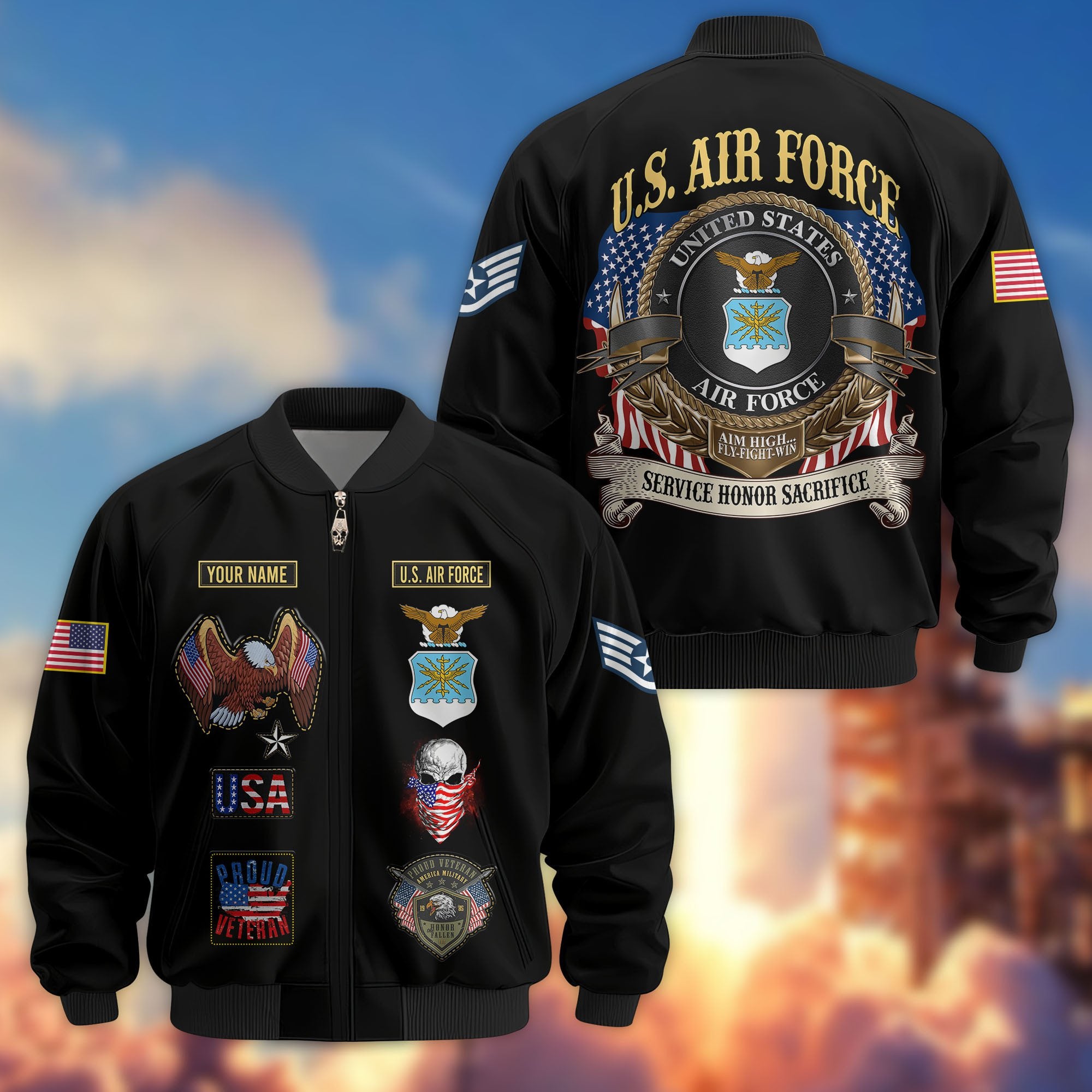 Premium Custom USAF Veteran Bomber Jacket VPVC803604, Gifts For US Air Force Veteran, Gifts On Father's Day, Veterans Day.