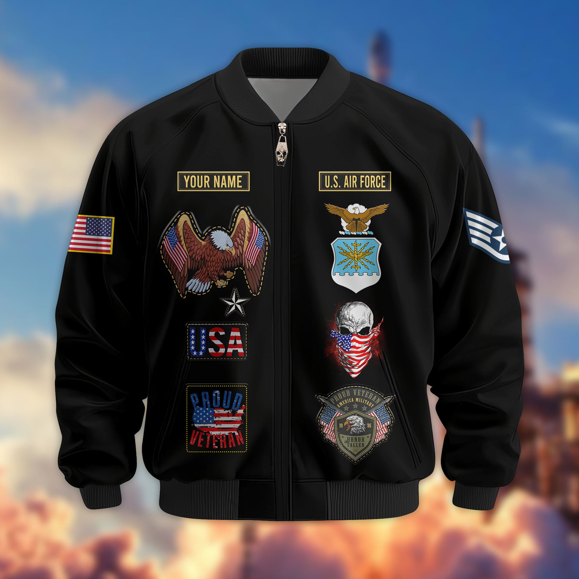 Premium Custom USAF Veteran Bomber Jacket VPVC803604, Gifts For US Air Force Veteran, Gifts On Father's Day, Veterans Day.