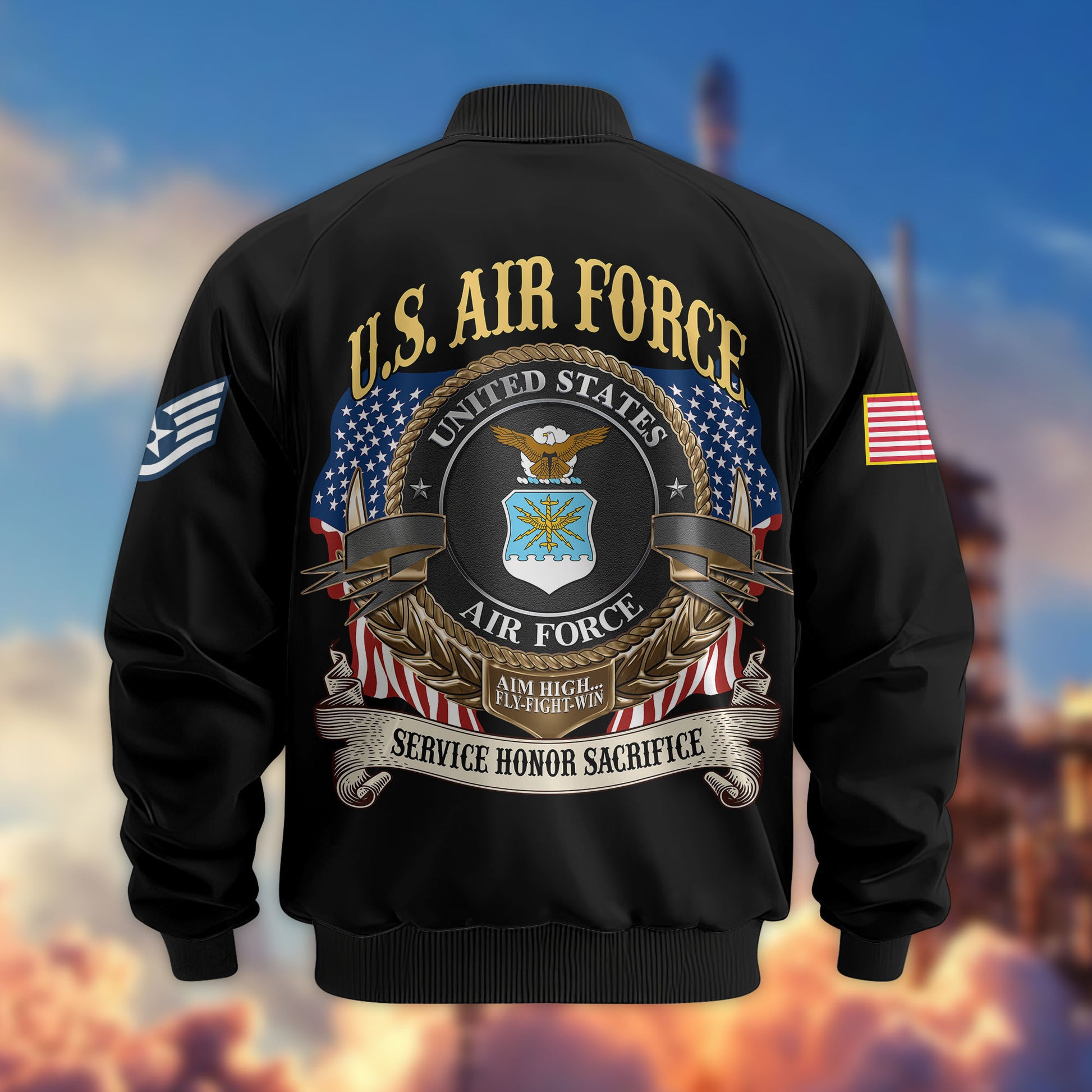 Premium Custom USAF Veteran Bomber Jacket VPVC803604, Gifts For US Air Force Veteran, Gifts On Father's Day, Veterans Day.