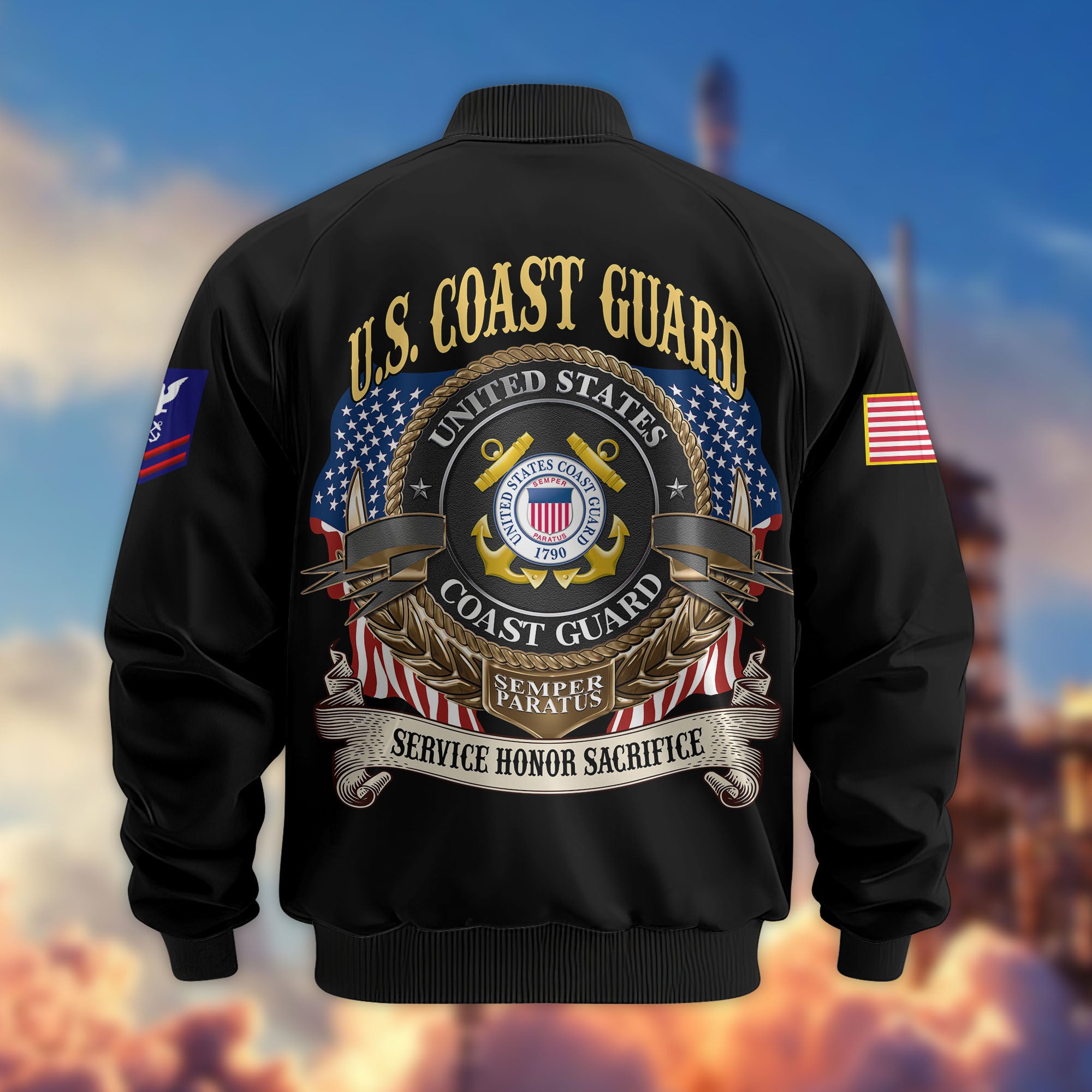 Premium Custom USCG Veteran Bomber Jacket VPVC803605, Gifts For Coast Guard Veteran, Gifts On Father's Day, Veterans Day.