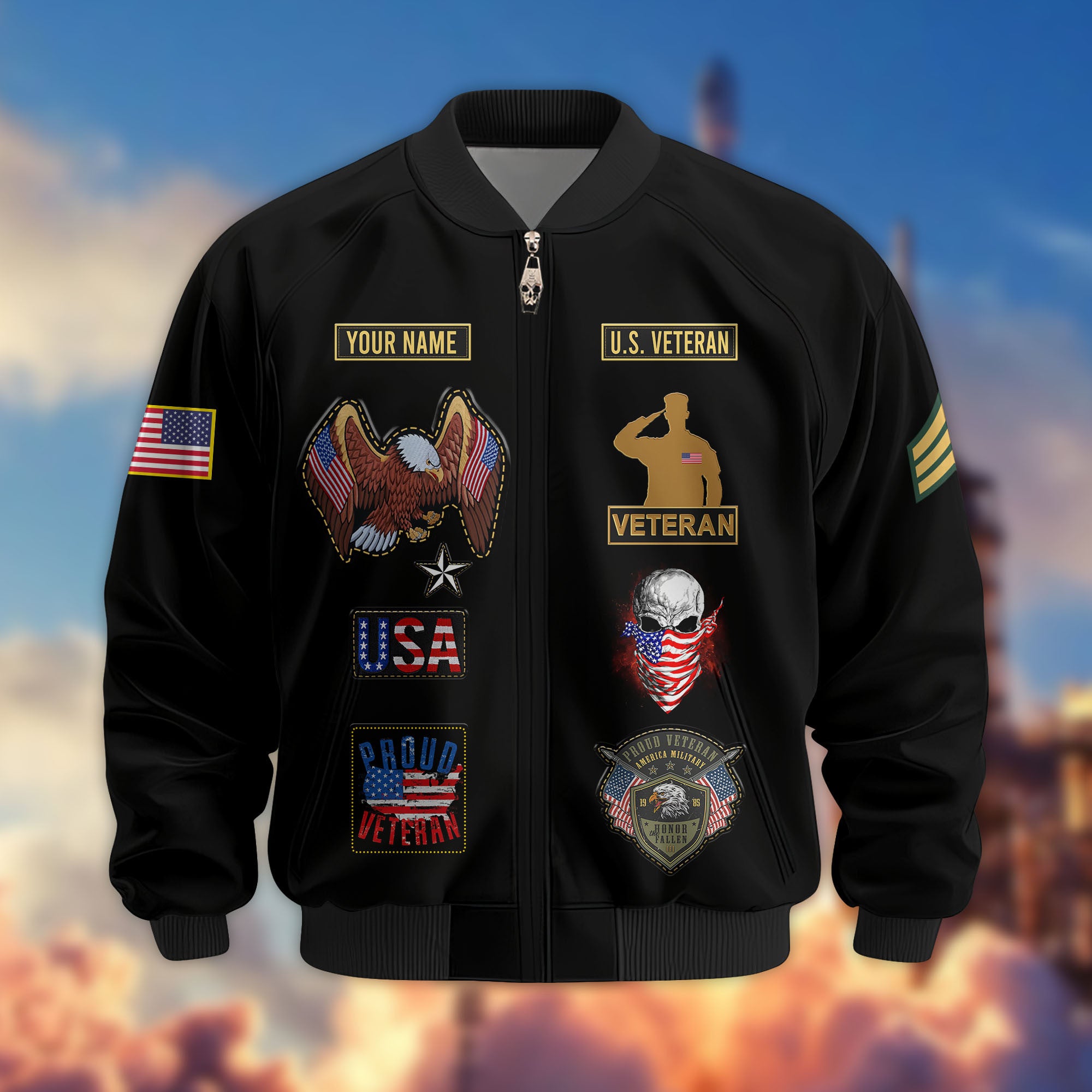 Premium Custom US Veteran Bomber Jacket VPVC803607, Gifts For US Veteran, Gifts On Father's Day, Veterans Day.