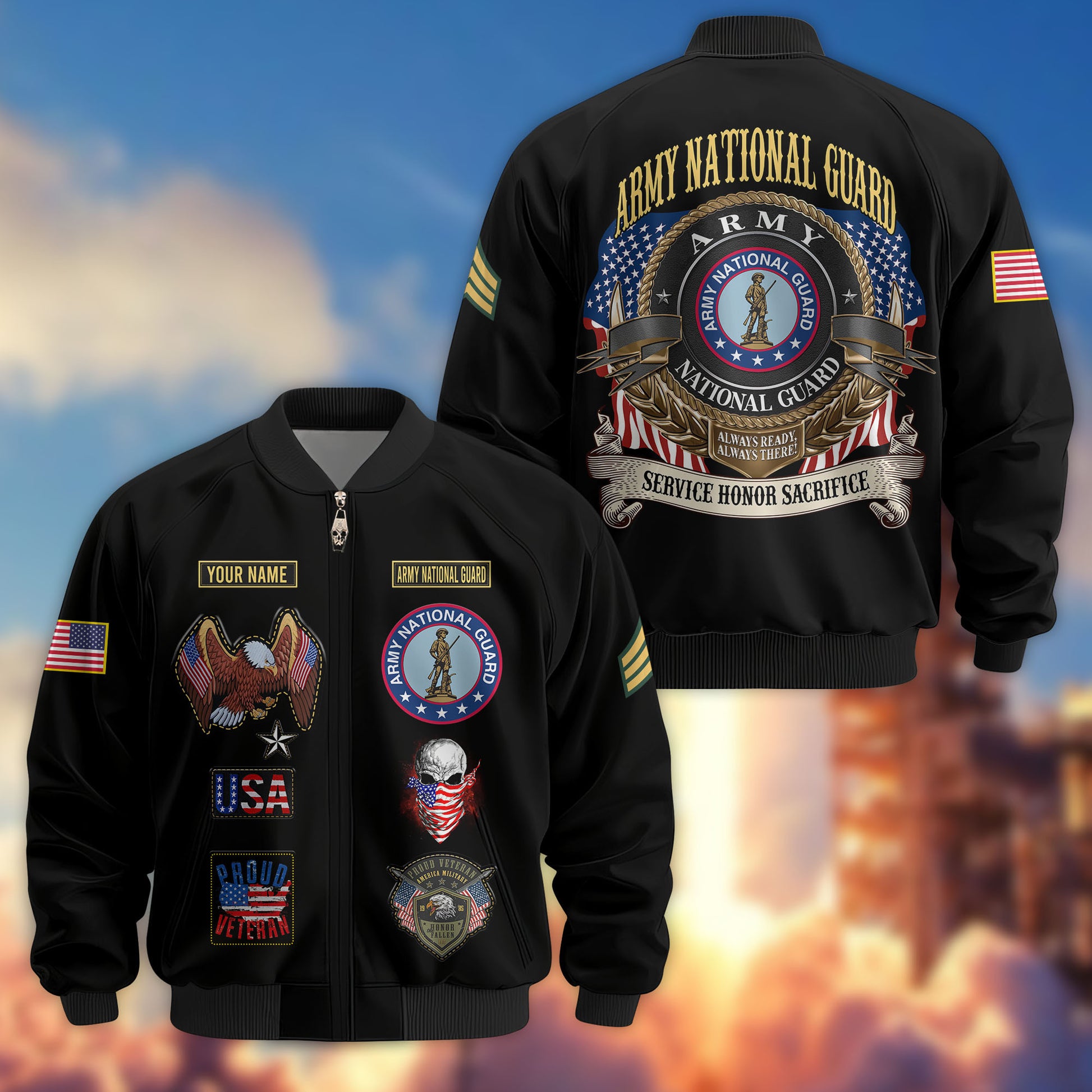 Premium Custom US Army National Guard Veteran Bomber Jacket VPVC803608, Gifts For Army National Guard Veteran, Gifts On Father's Day, Veterans Day.