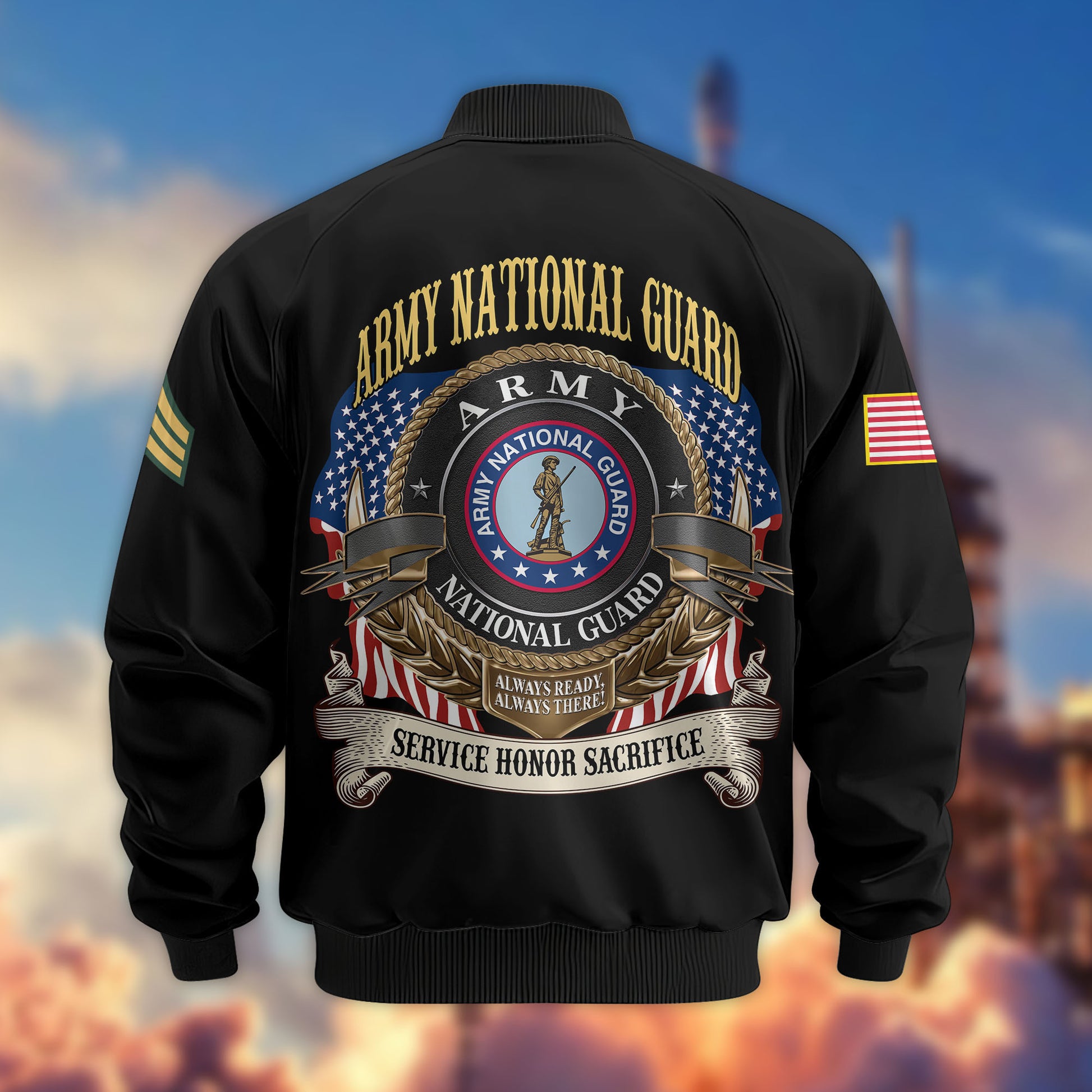 Premium Custom US Army National Guard Veteran Bomber Jacket VPVC803608, Gifts For Army National Guard Veteran, Gifts On Father's Day, Veterans Day.