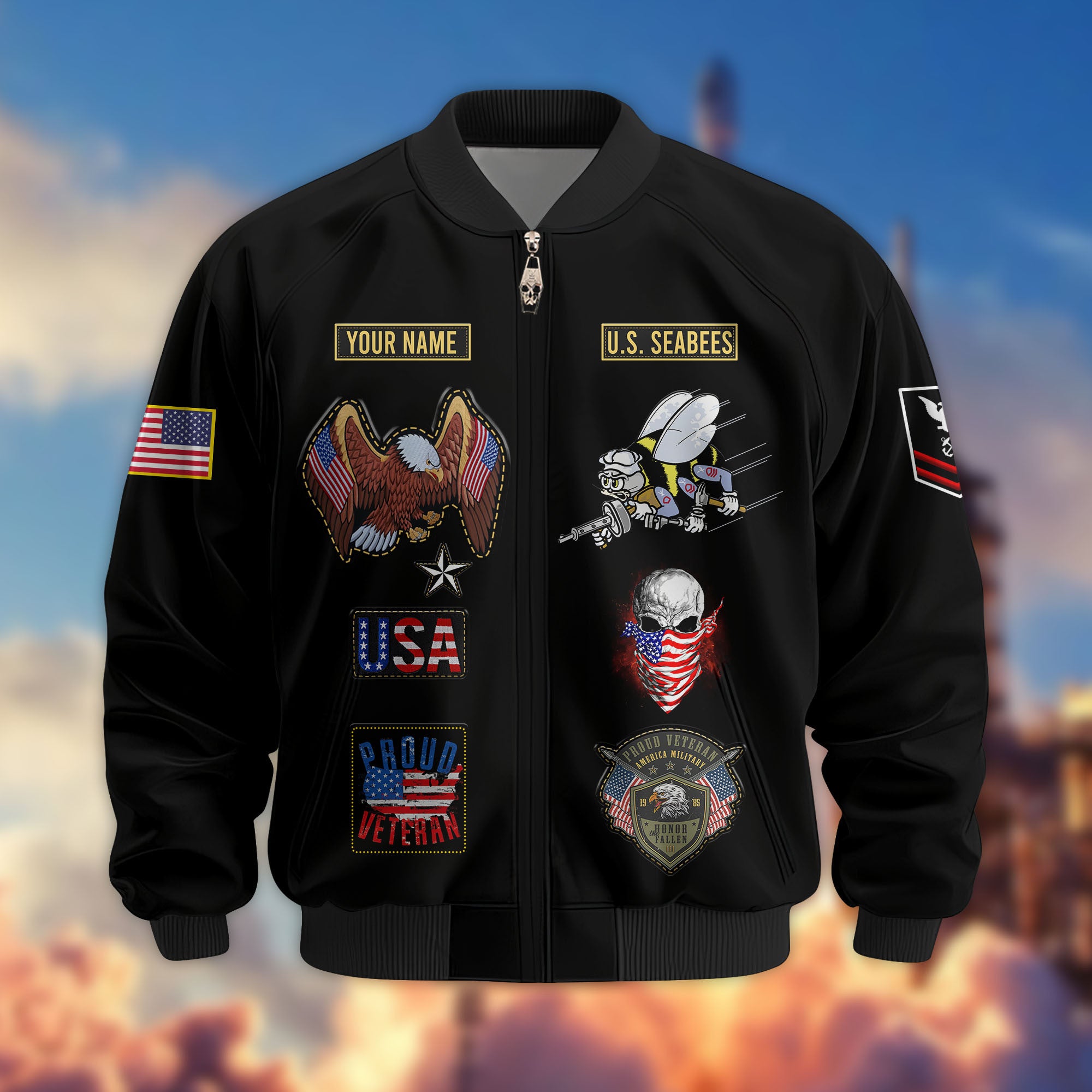 Premium Custom US Seabees Bomber Jacket VPVC803609, Gifts For Seabees Veteran, Gifts On Father's Day, Veterans Day.