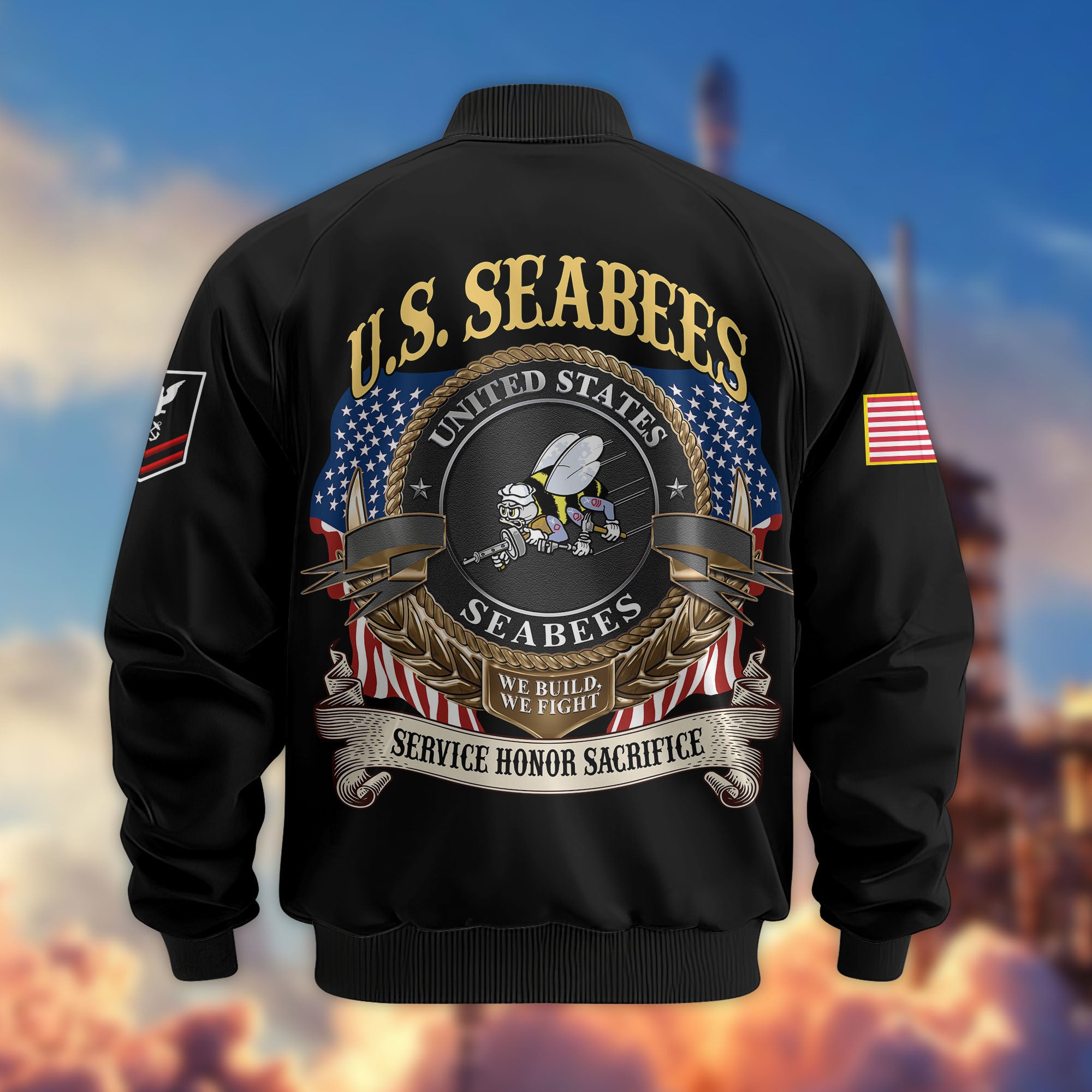 Premium Custom US Seabees Bomber Jacket VPVC803609, Gifts For Seabees Veteran, Gifts On Father's Day, Veterans Day.