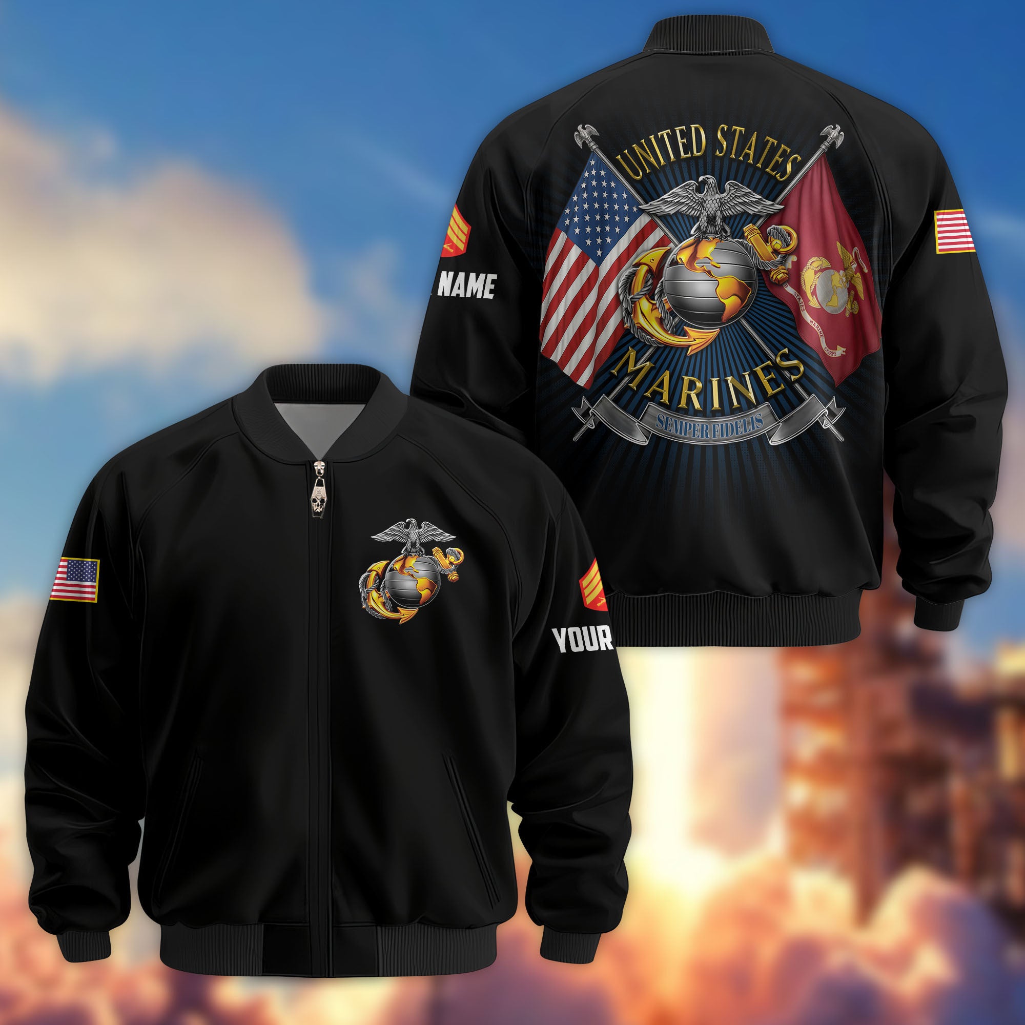 Premium Custom USMC Veteran Bomber Jacket VPVC803703, Gifts For US Marine Veteran, Gifts On Father's Day, Veterans Day.