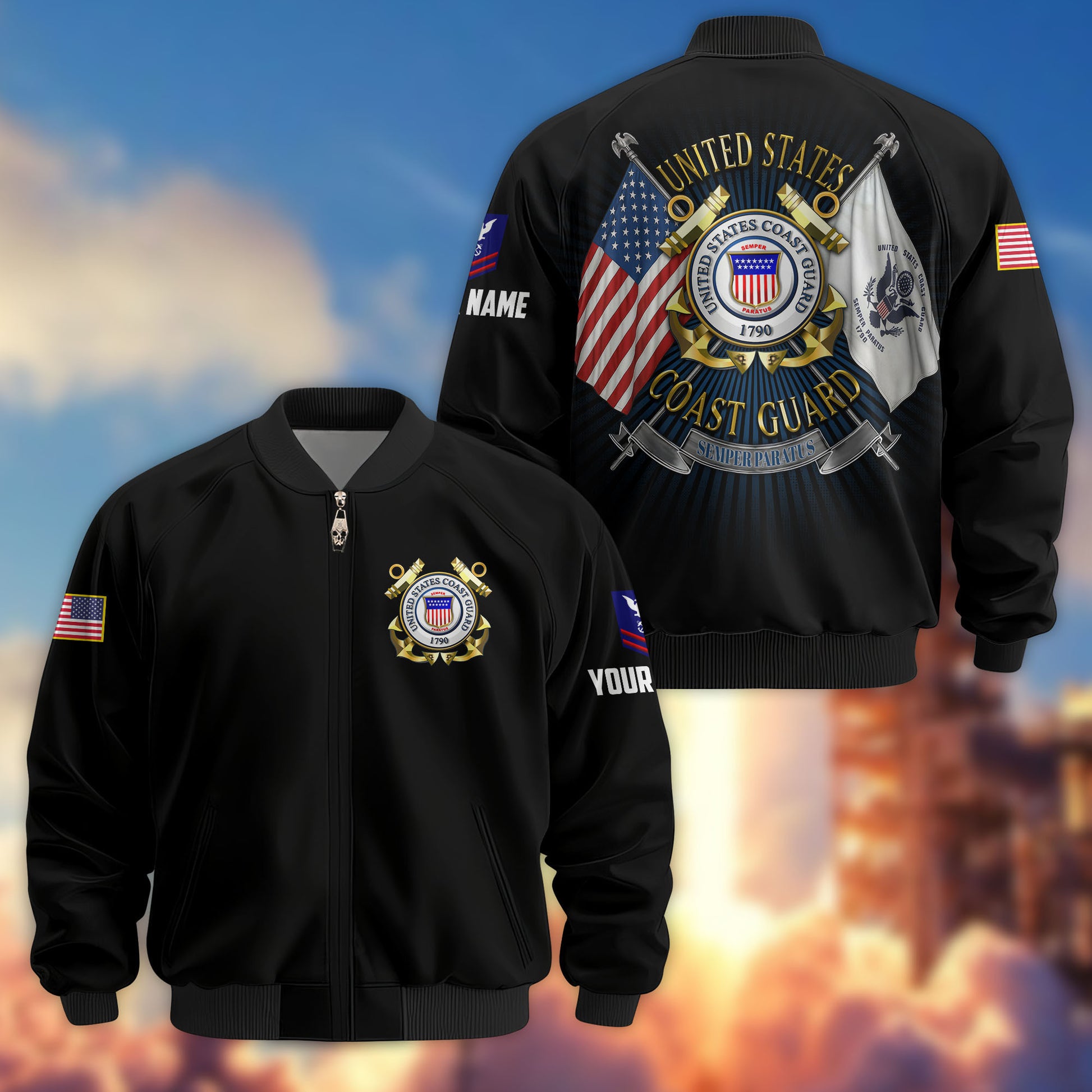 Premium Custom USCG Veteran Bomber Jacket VPVC803705, Gifts For Coast Guard Veteran, Gifts On Father's Day, Veterans Day.