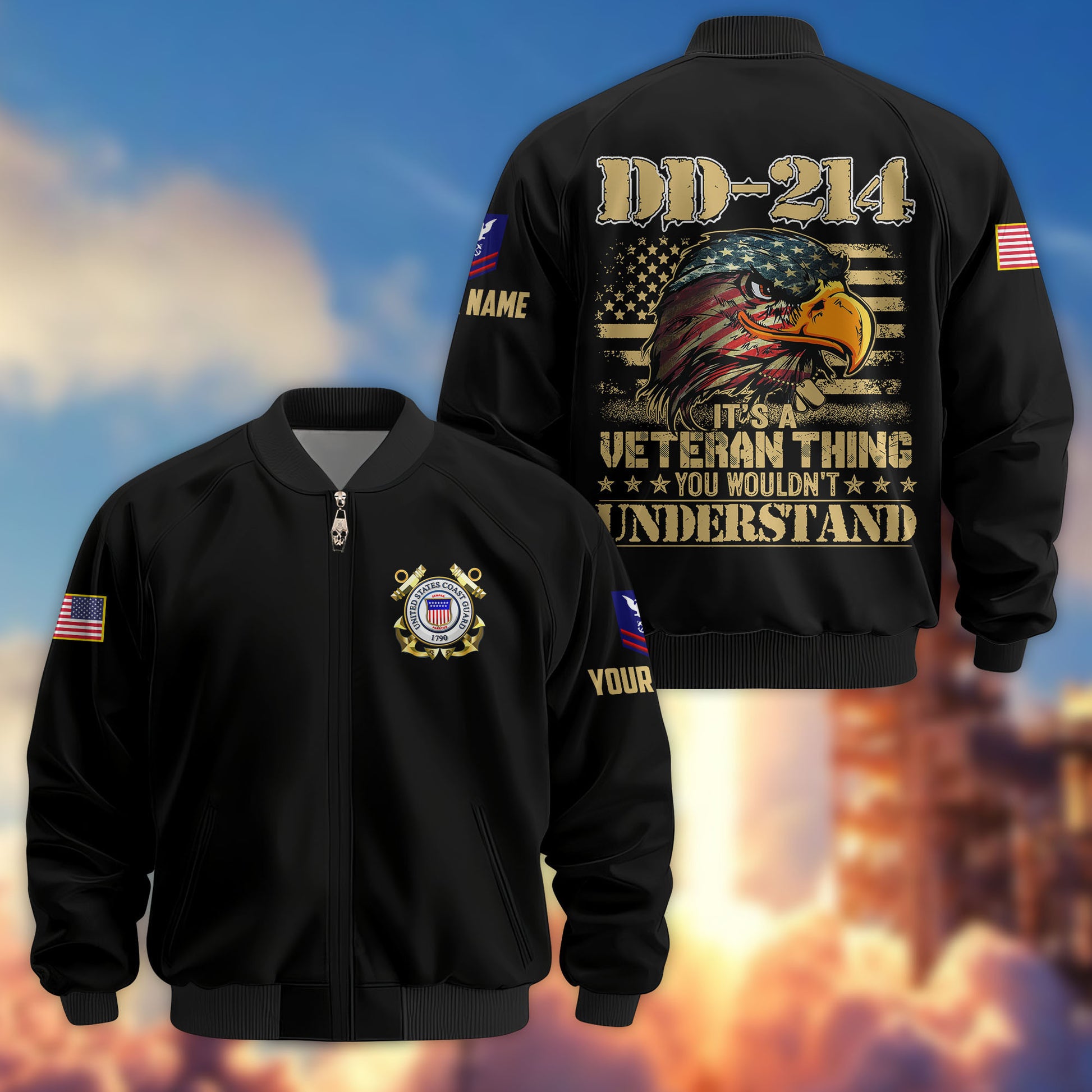 Premium Custom USCG Veteran Bomber Jacket VPVC803805, Gifts For Coast Guard Veteran, Gifts On Father's Day, Veterans Day.