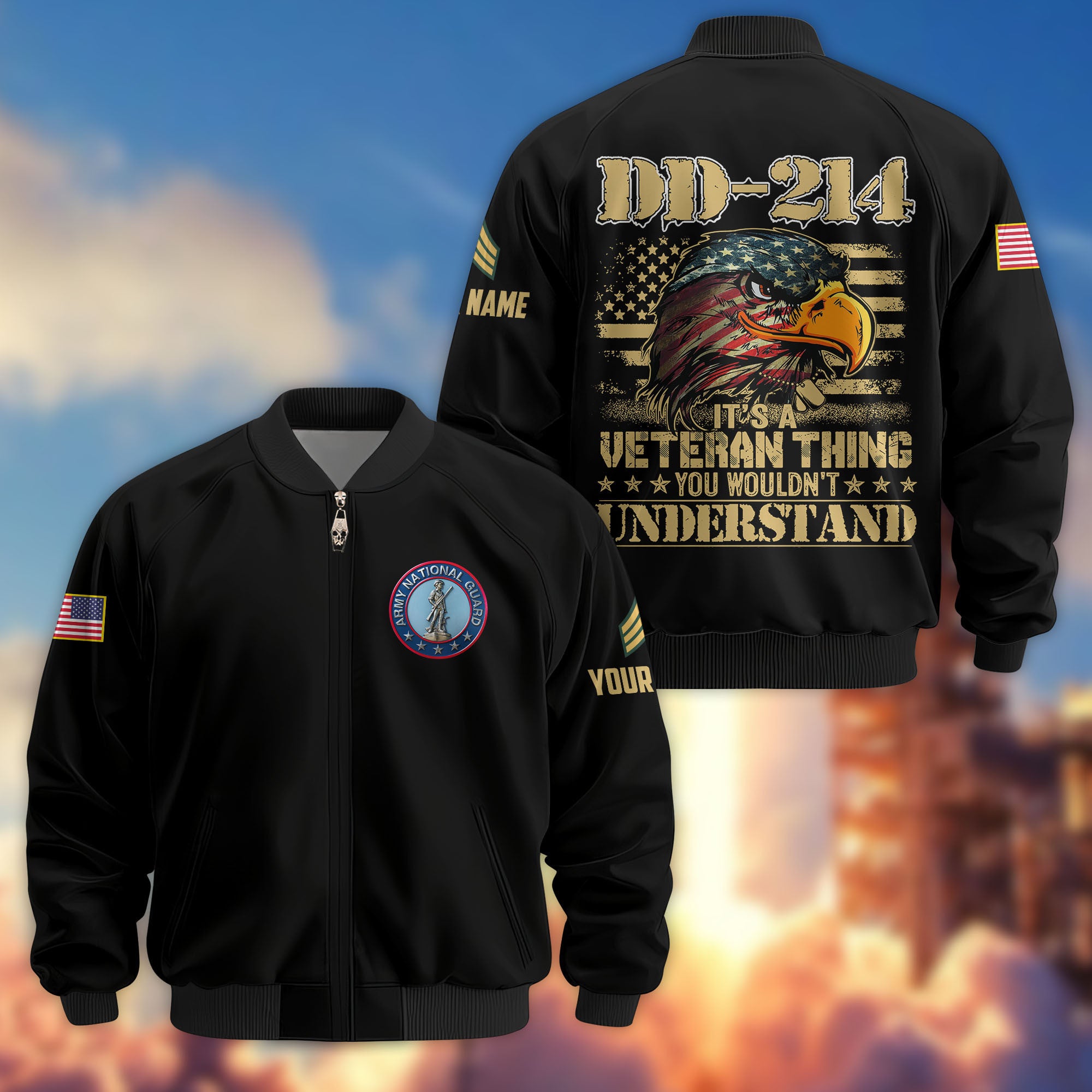 Premium Custom US Army National Guard Veteran Bomber Jacket VPVC803808, Gifts For Army National Guard Veteran, Gifts On Father's Day, Veterans Day.