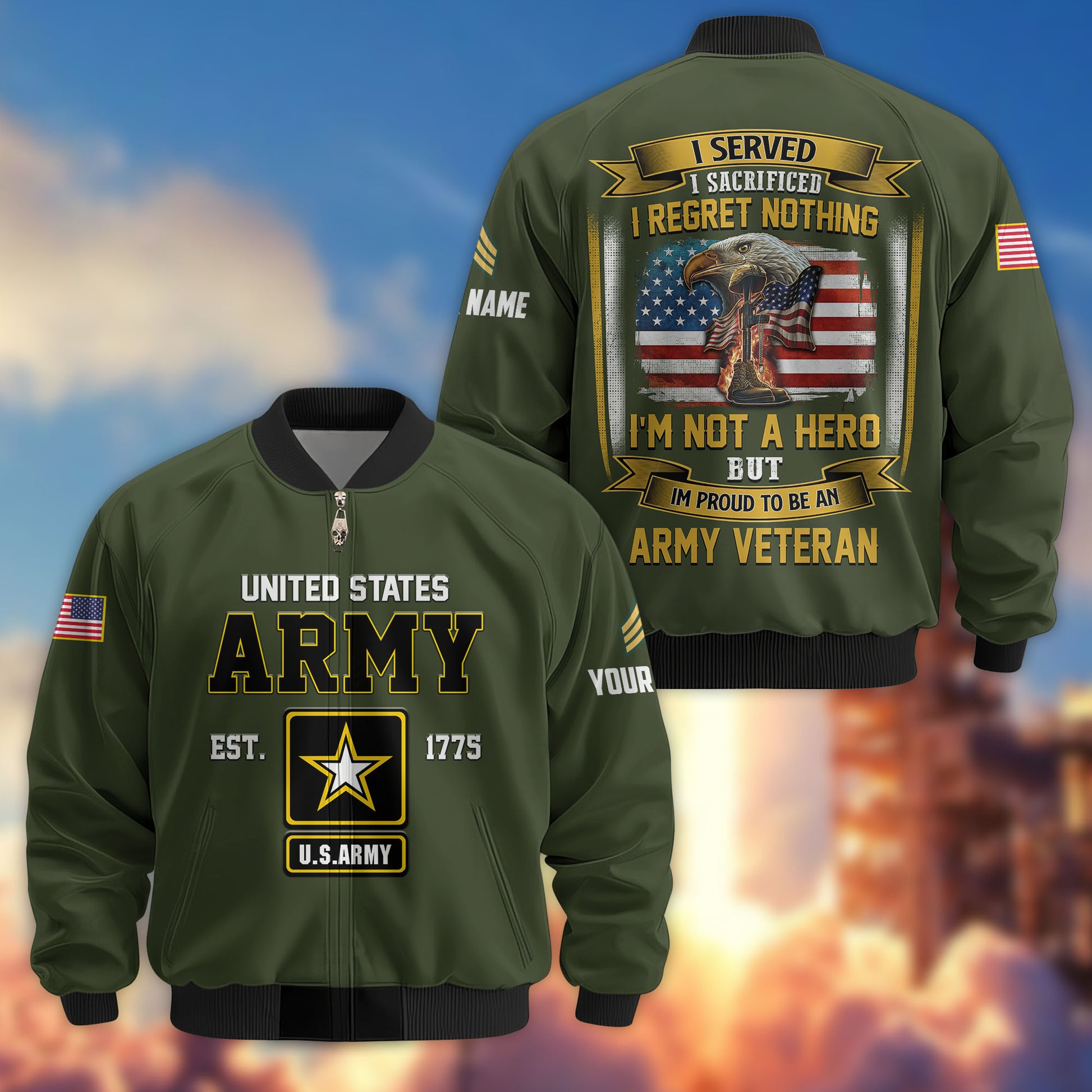 Premium Custom US Army Veteran Bomber Jacket VPVC804001, Gifts For US Army Veteran, Gifts On Father's Day, Veterans Day.