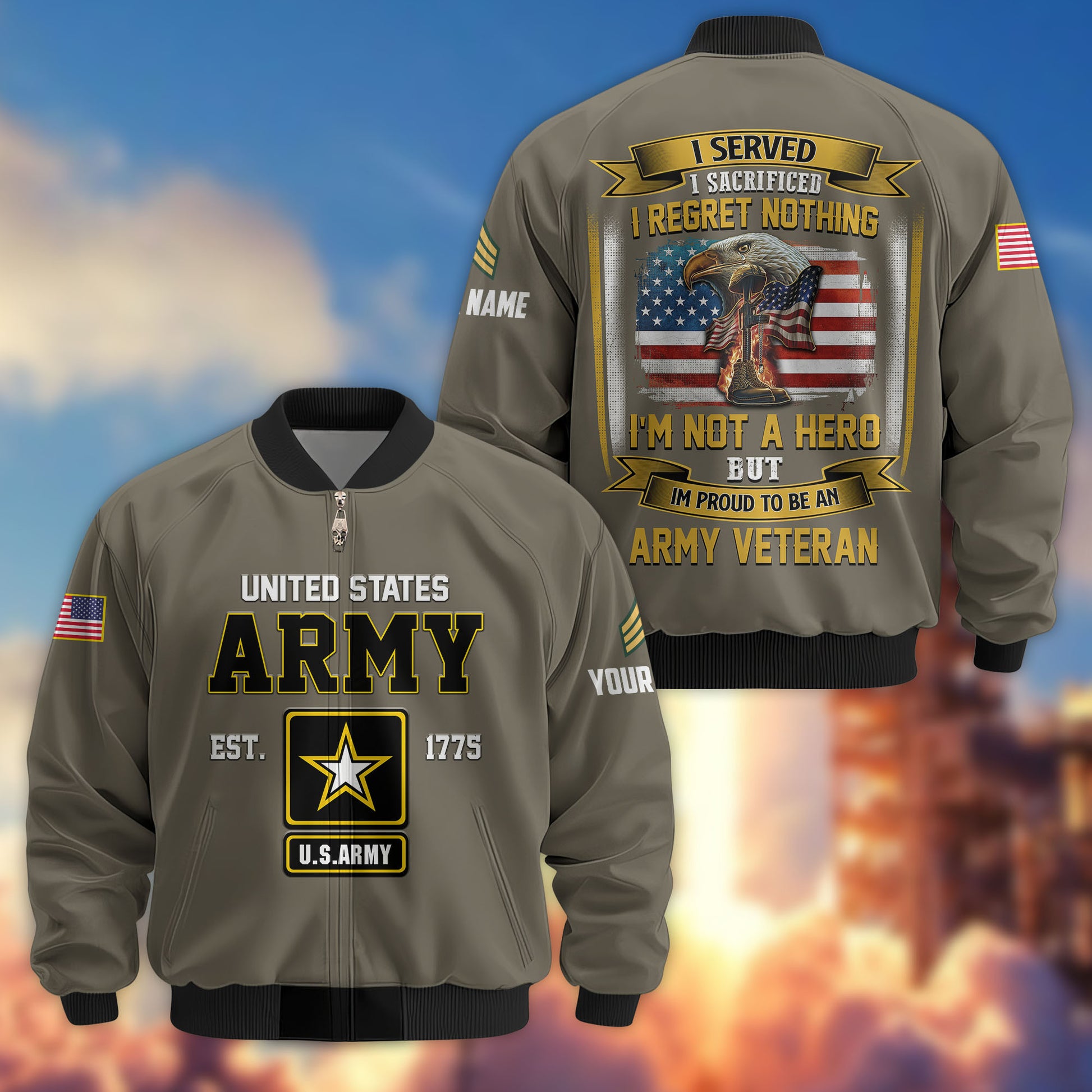 Premium Custom US Army Veteran Bomber Jacket VPVC804010, Gifts For US Army Veteran, Gifts On Father's Day, Veterans Day.