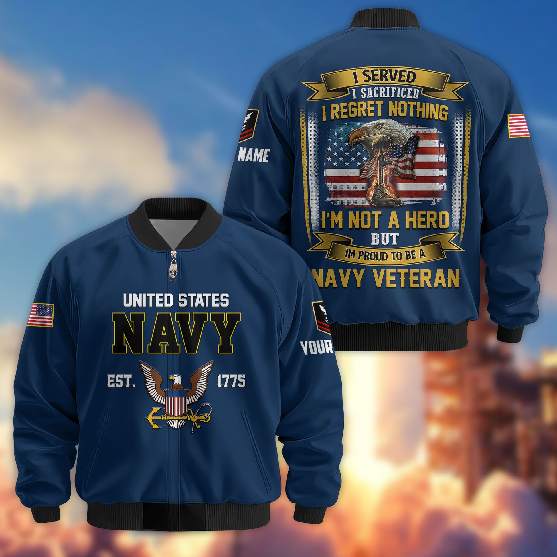 Premium Custom US Navy Veteran Bomber Jacket VPVC804002, Gifts For US Navy Veteran, Gifts On Father's Day, Veterans Day.