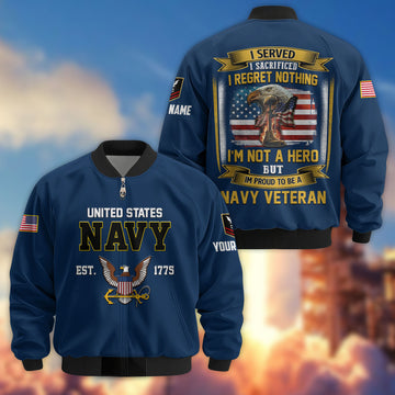 Premium Custom US Navy Veteran Bomber Jacket VPVC804002, Gifts For US Navy Veteran, Gifts On Father's Day, Veterans Day.