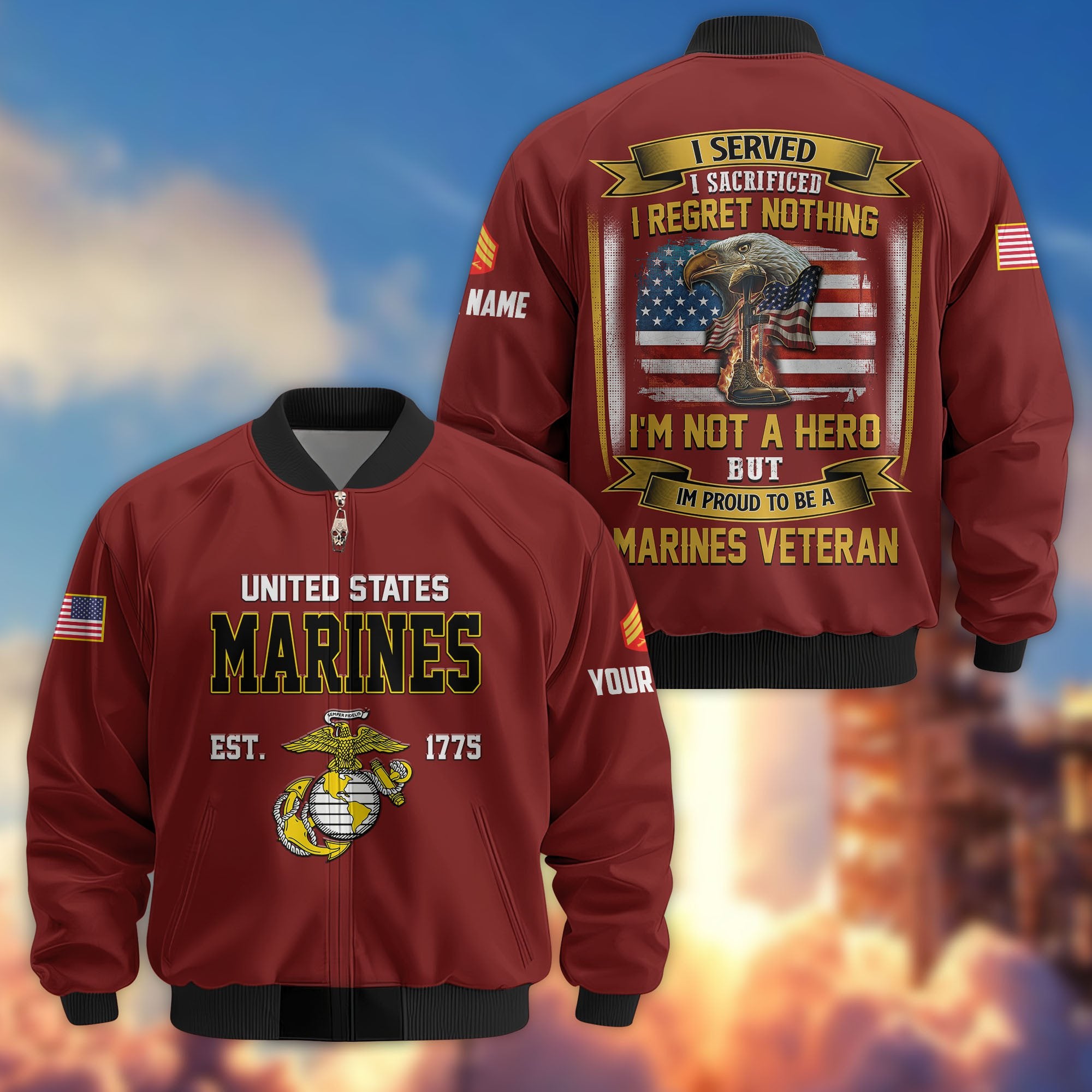 Premium Custom USMC Veteran Bomber Jacket VPVC804003, Gifts For US Marine Veteran, Gifts On Father's Day, Veterans Day.