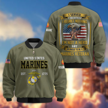 Premium Custom USMC Veteran Bomber Jacket VPVC804011, Gifts For US Marine Veteran, Gifts On Father's Day, Veterans Day.