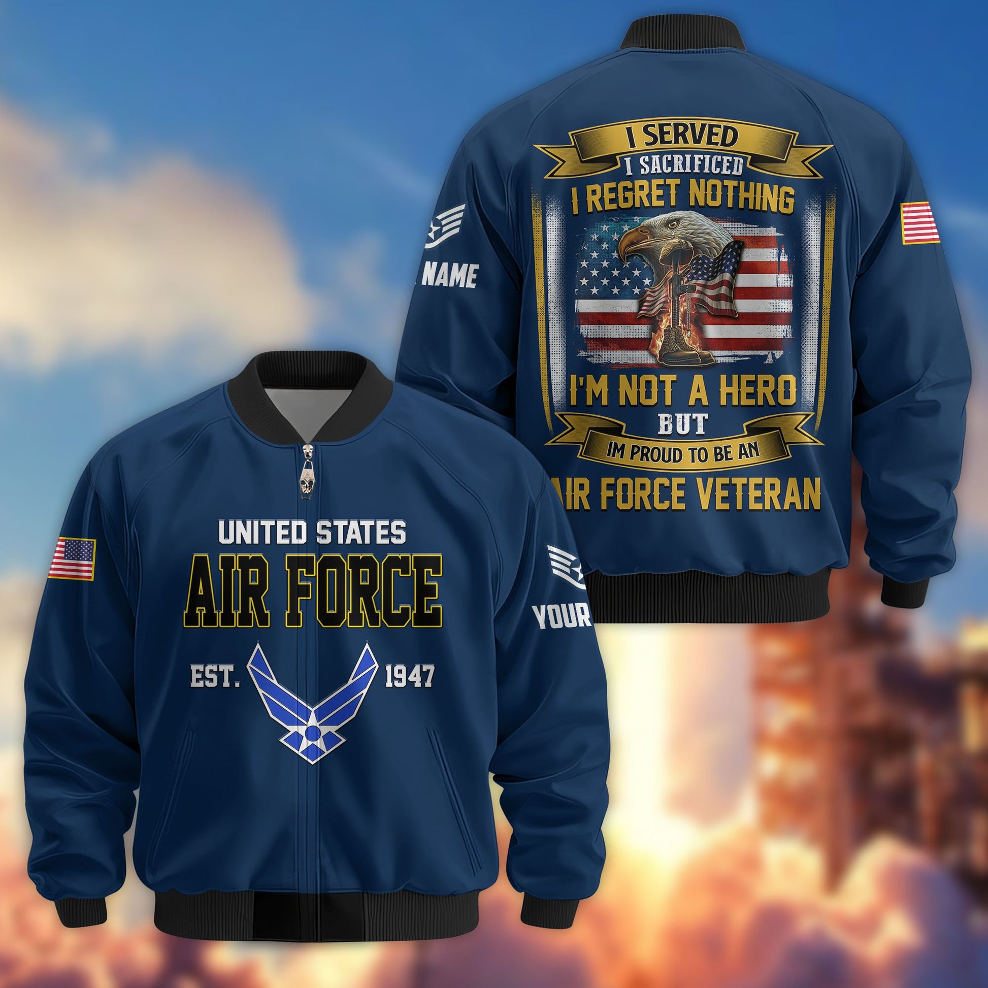 Premium Custom USAF Veteran Bomber Jacket VPVC804004, Gifts For US Air Force Veteran, Gifts On Father's Day, Veterans Day.