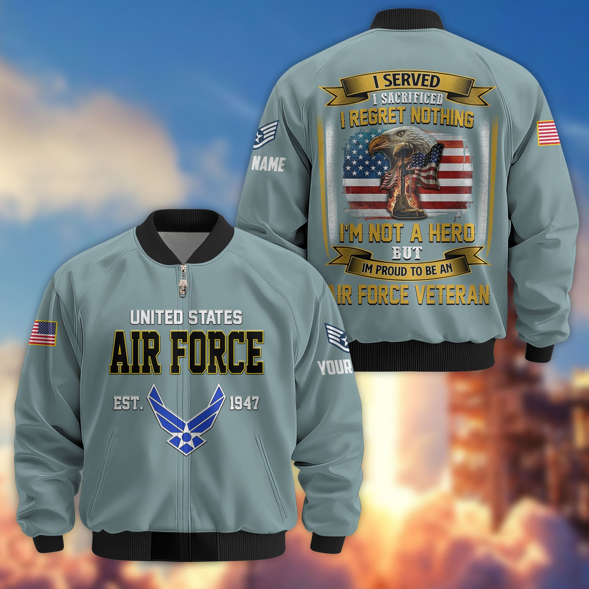 Premium Custom USAF Veteran Bomber Jacket VPVC804012, Gifts For US Air Force Veteran, Gifts On Father's Day, Veterans Day.