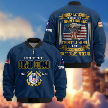 Premium Custom USCG Veteran Bomber Jacket VPVC804005, Gifts For Coast Guard Veteran, Gifts On Father's Day, Veterans Day.