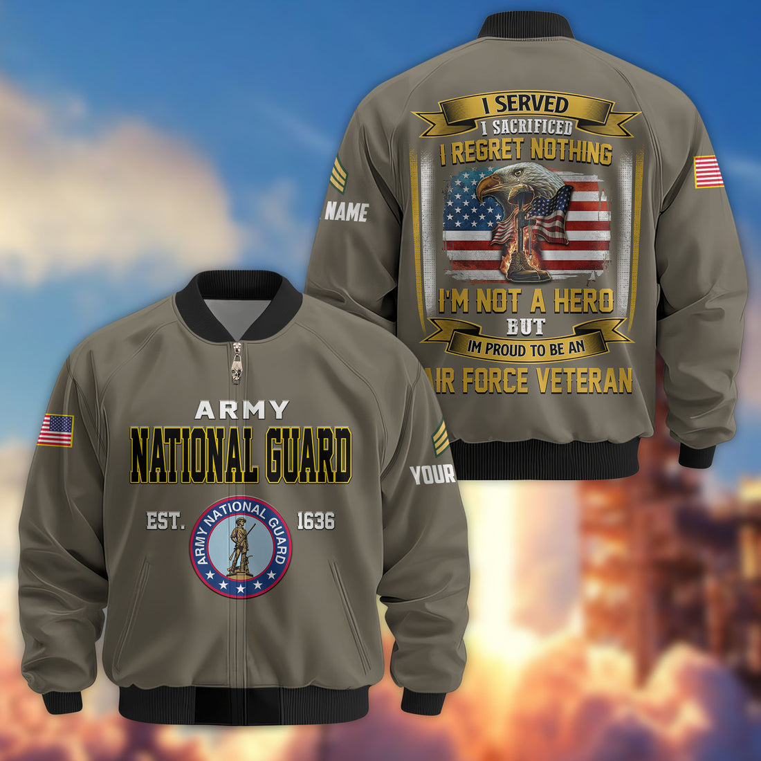 Premium Custom US Army National Guard Veteran Bomber Jacket VPVC804008, Gifts For Army National Guard Veteran, Gifts On Father's Day, Veterans Day.