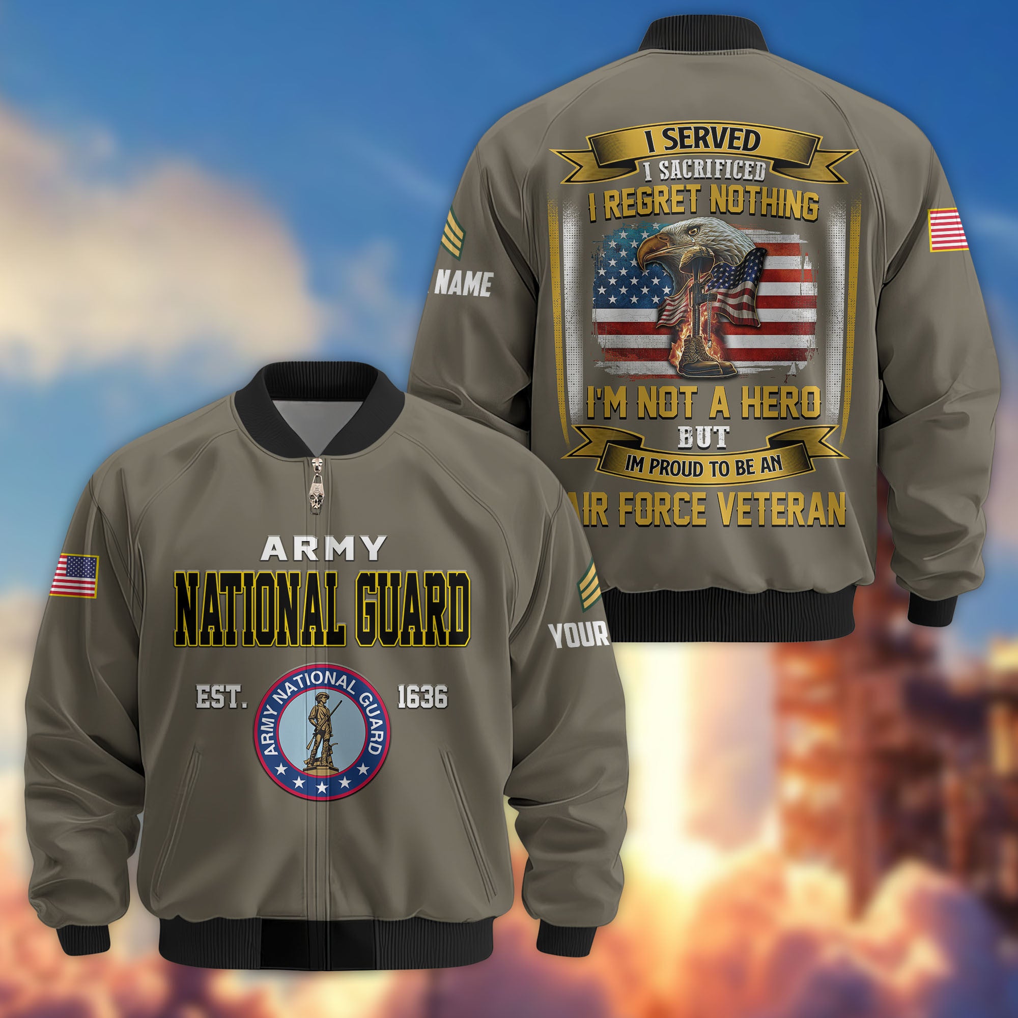Premium Custom US Army National Guard Veteran Bomber Jacket VPVC804008, Gifts For Army National Guard Veteran, Gifts On Father's Day, Veterans Day.