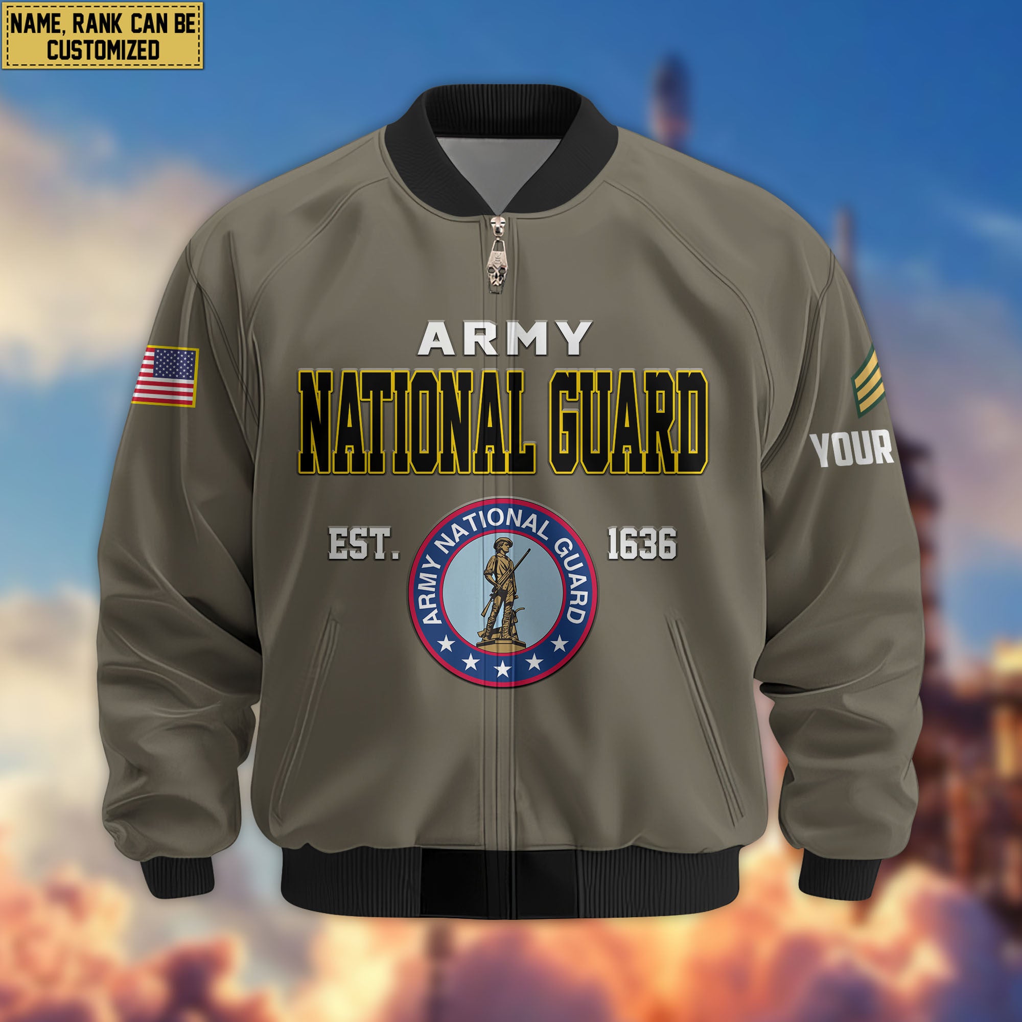 Premium Custom US Army National Guard Veteran Bomber Jacket VPVC804008, Gifts For Army National Guard Veteran, Gifts On Father's Day, Veterans Day.