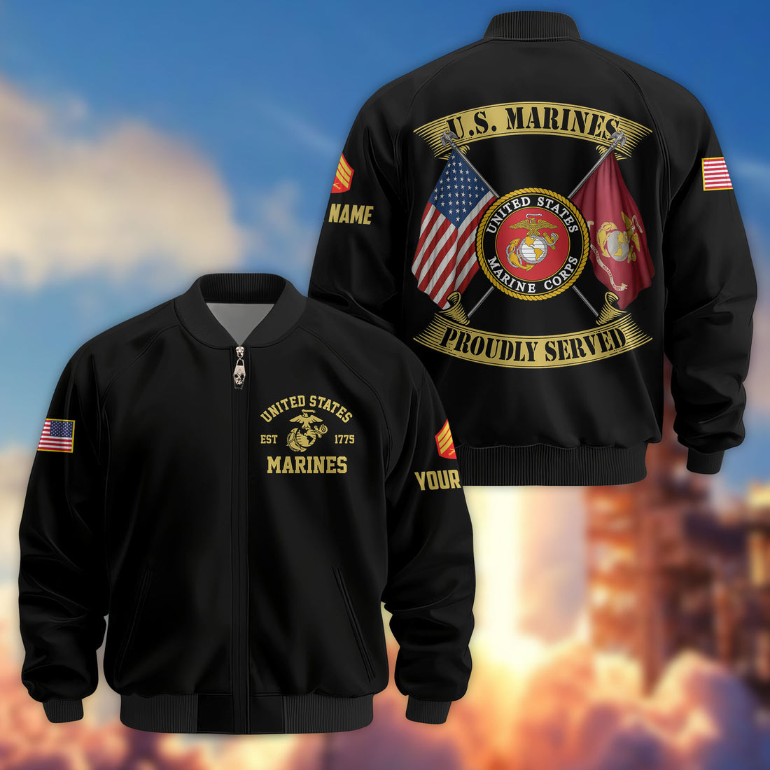 Premium Custom USMC Veteran Bomber Jacket VPVC804103, Gifts For US Marine Veteran, Gifts On Father's Day, Veterans Day.