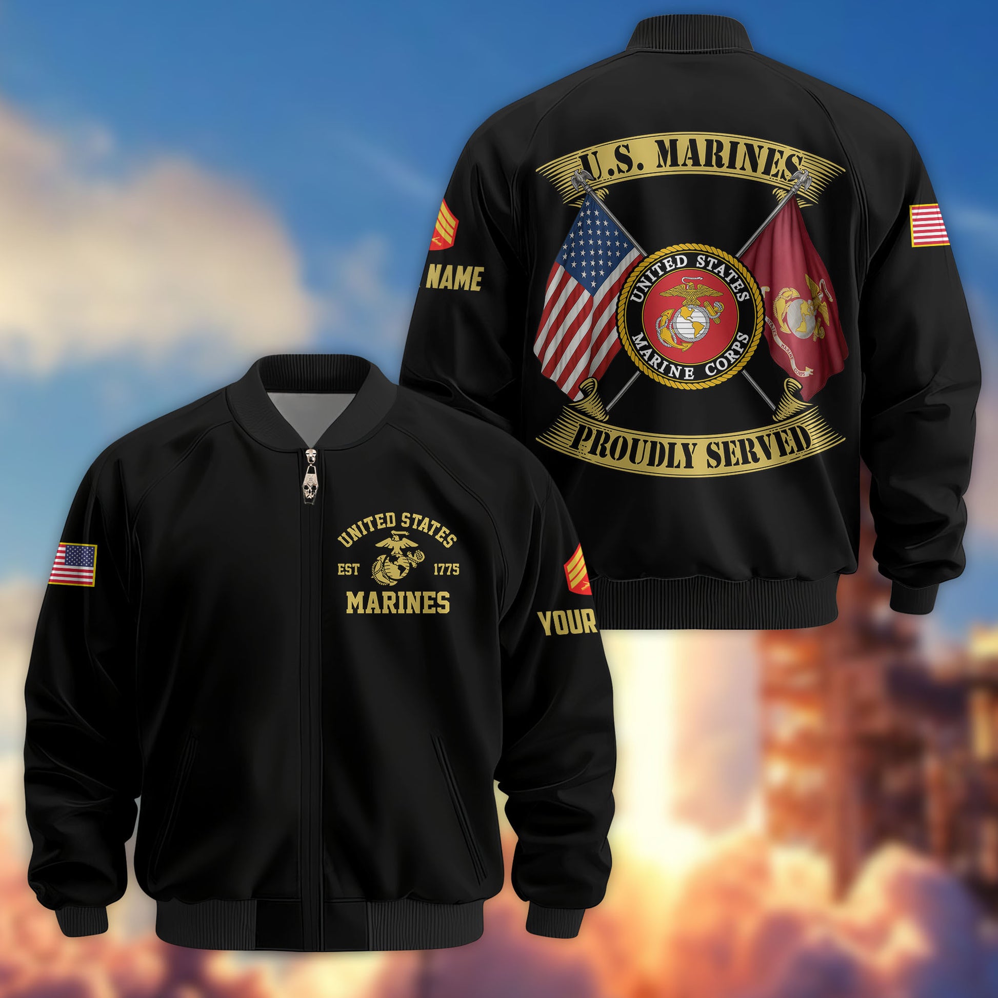 Premium Custom USMC Veteran Bomber Jacket VPVC804103, Gifts For US Marine Veteran, Gifts On Father's Day, Veterans Day.