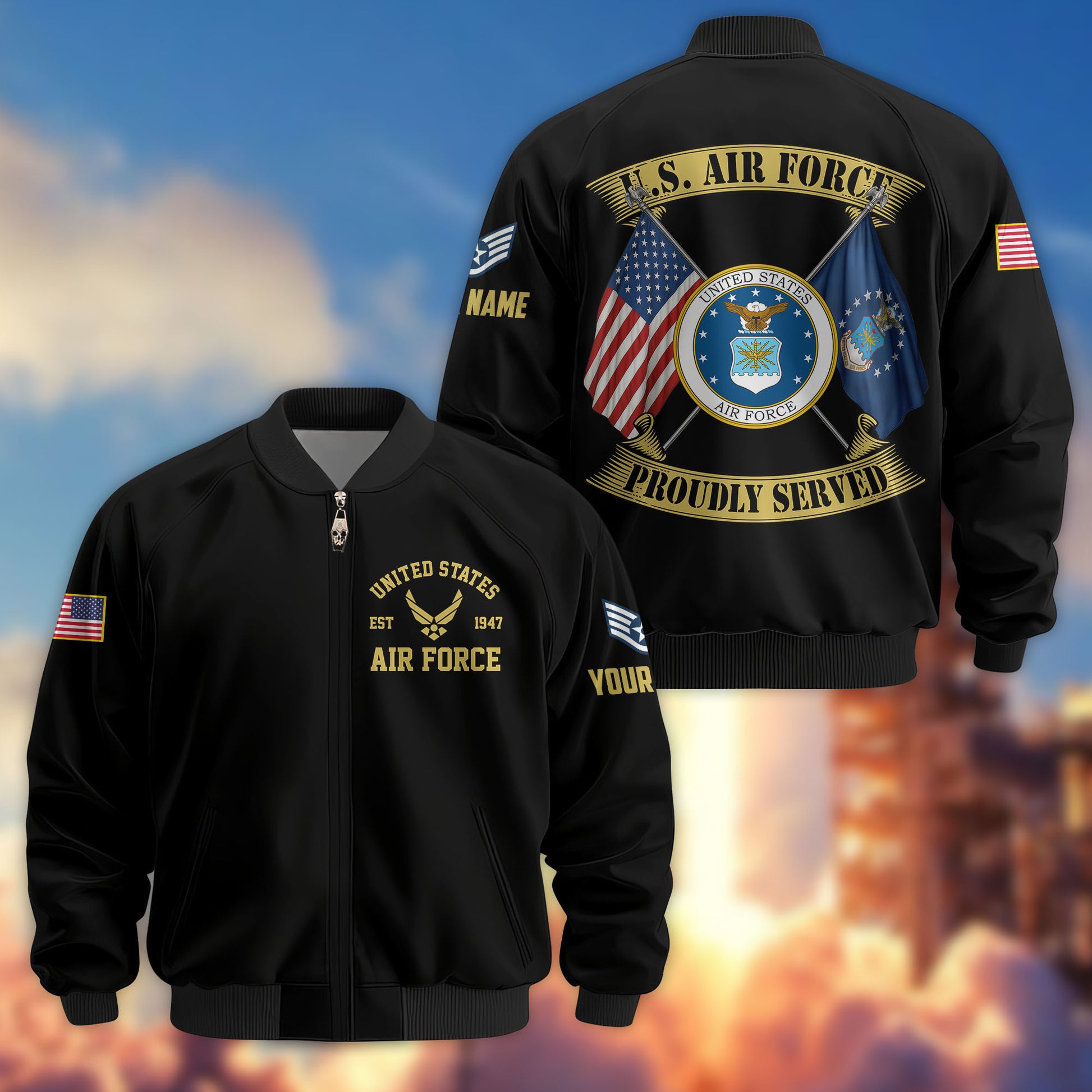 Premium Custom USAF Veteran Bomber Jacket VPVC804104, Gifts For US Air Force Veteran, Gifts On Father's Day, Veterans Day.