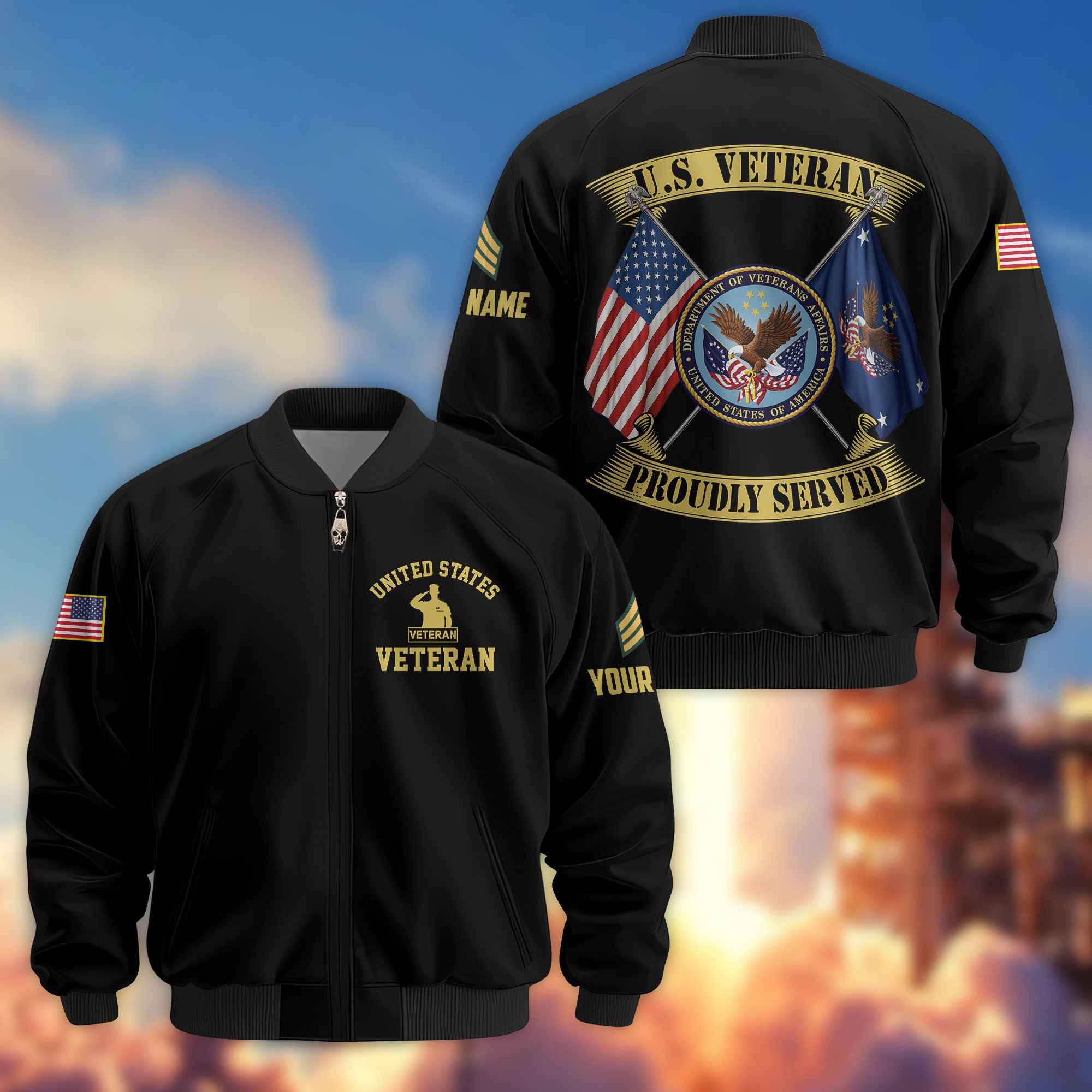 Premium Custom US Veteran Bomber Jacket VPVC804107, Gifts For US Veteran, Gifts On Father's Day, Veterans Day.