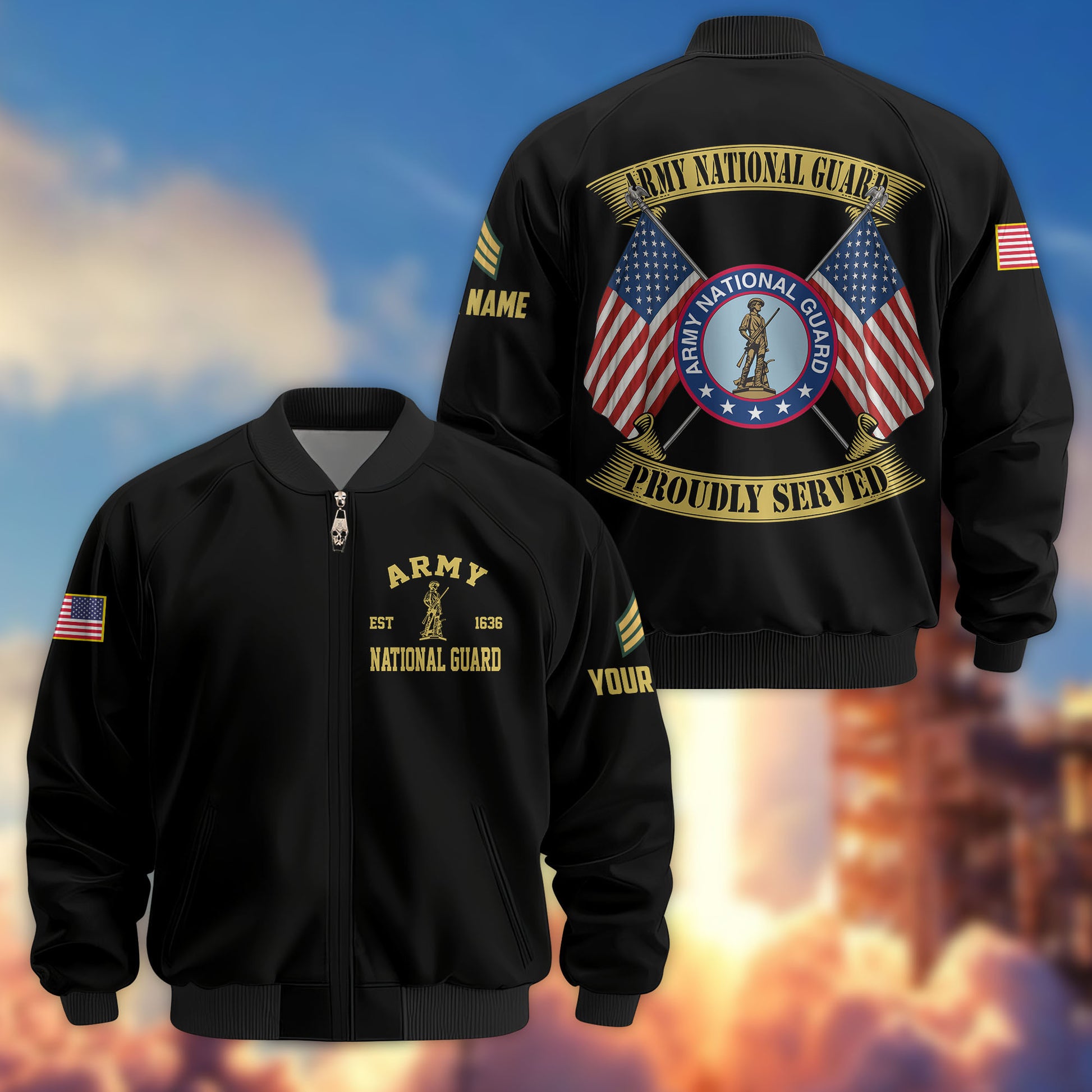 Premium Custom US Army National Guard Veteran Bomber Jacket VPVC804108, Gifts For Army National Guard Veteran, Gifts On Father's Day, Veterans Day.