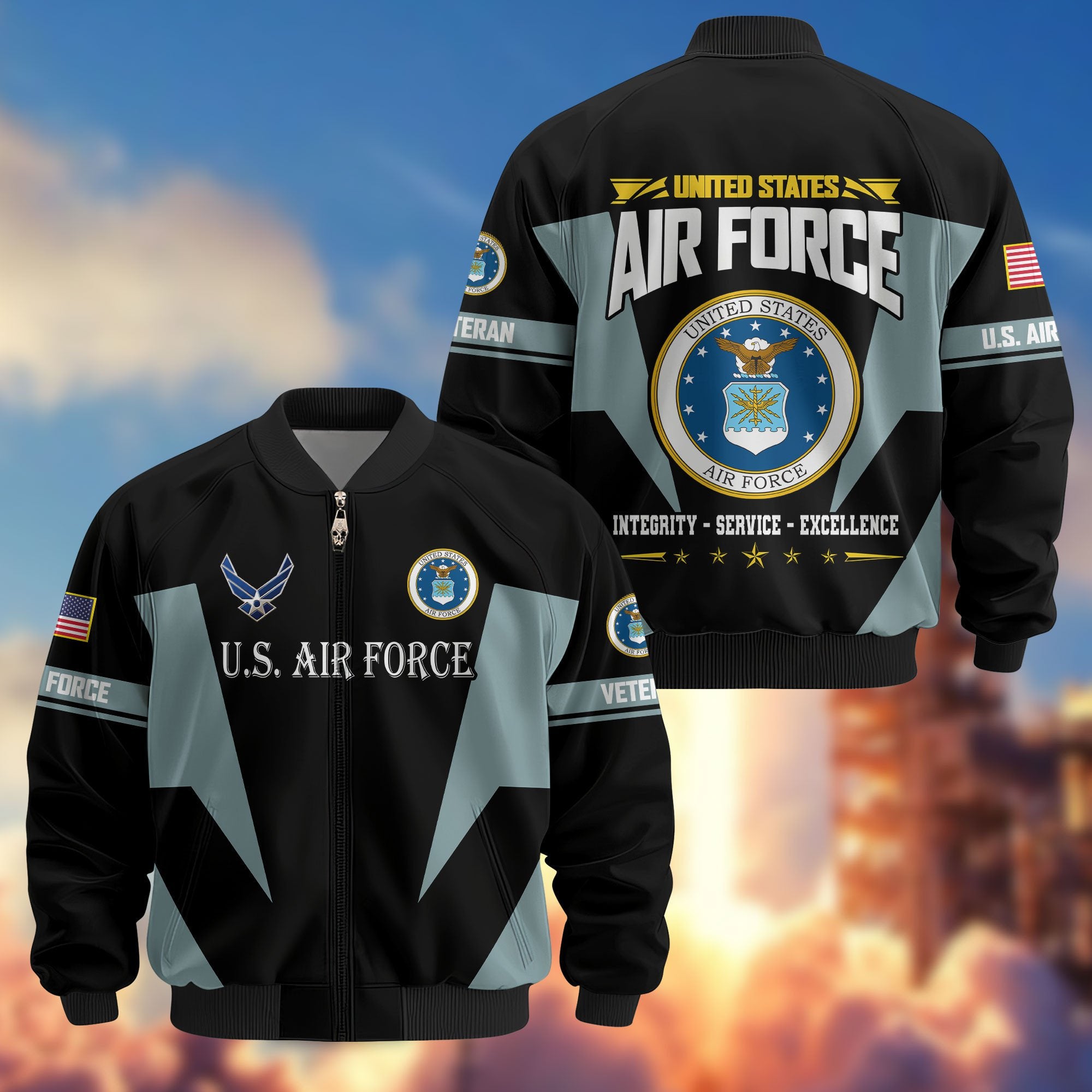Premium US Veterans Bomber Jacket ATTN250821, Gifts For US Veterans, Gifts On Father's Day, Veterans Day.