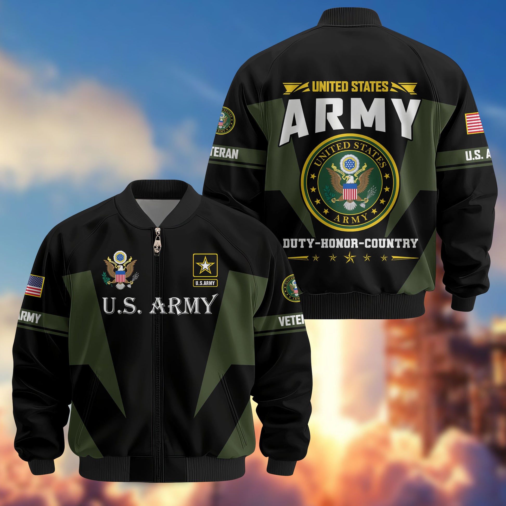 Premium US Veterans Bomber Jacket ATTN250821, Gifts For US Veterans, Gifts On Father's Day, Veterans Day.