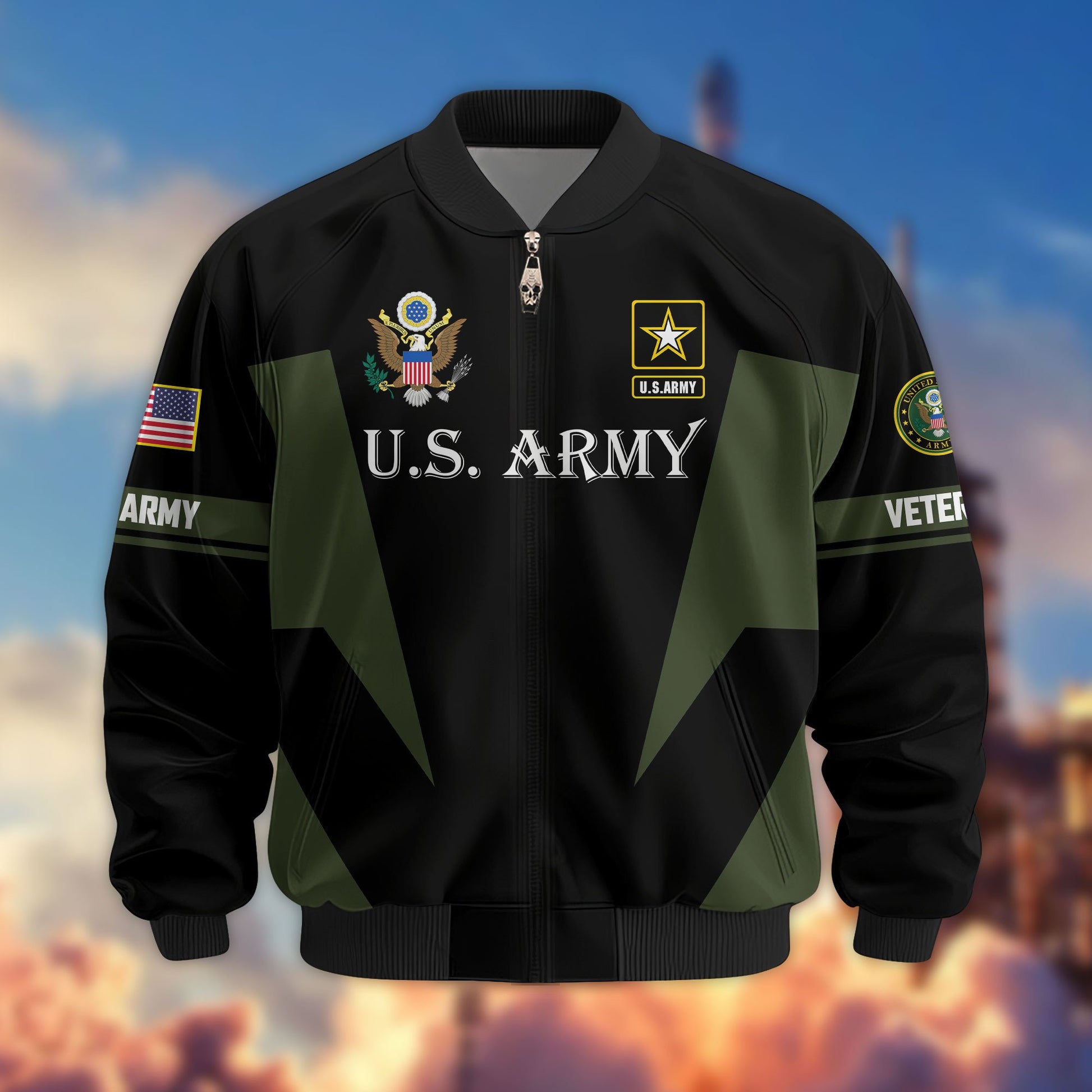 Premium US Veterans Bomber Jacket ATTN250821, Gifts For US Veterans, Gifts On Father's Day, Veterans Day.