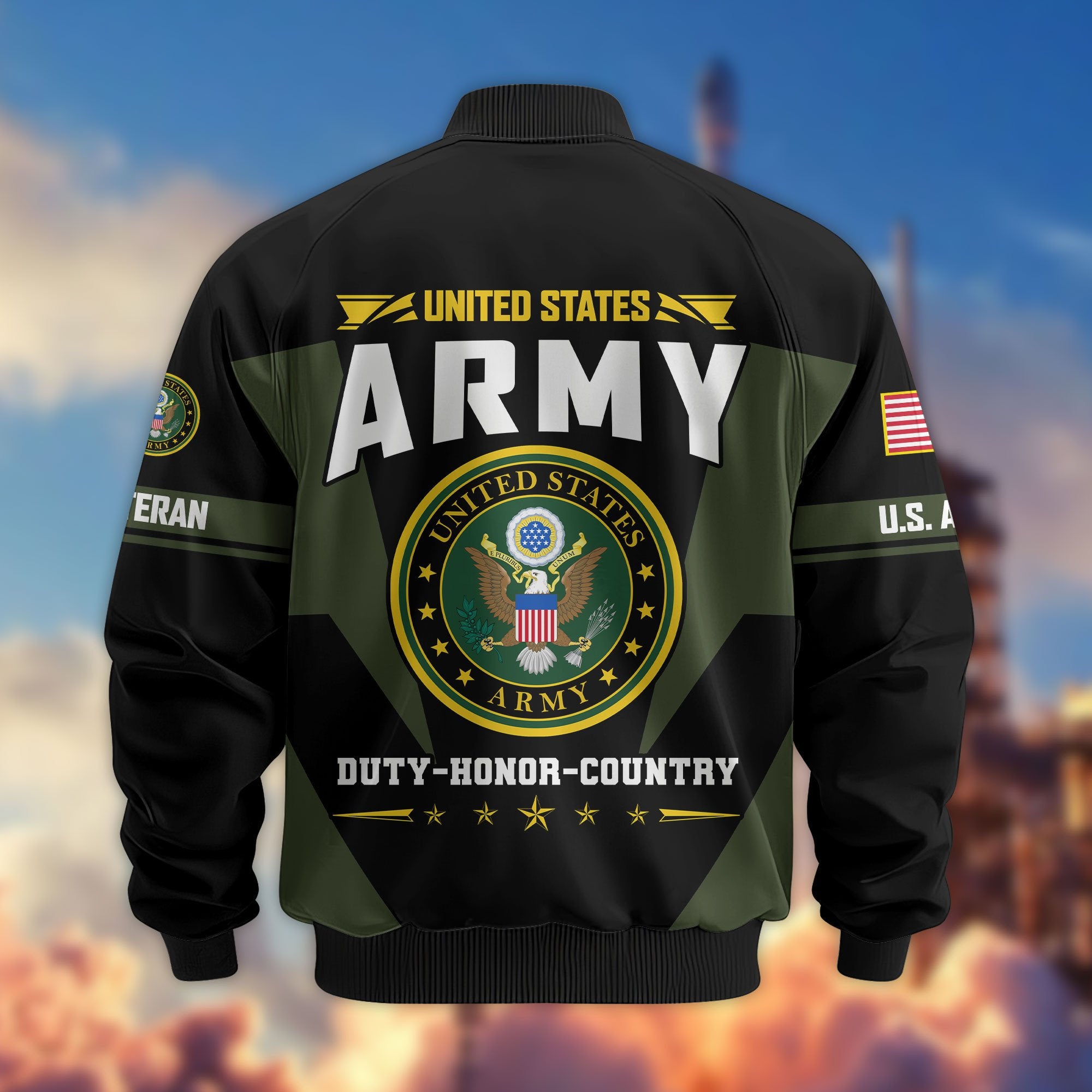 Premium US Veterans Bomber Jacket ATTN250821, Gifts For US Veterans, Gifts On Father's Day, Veterans Day.