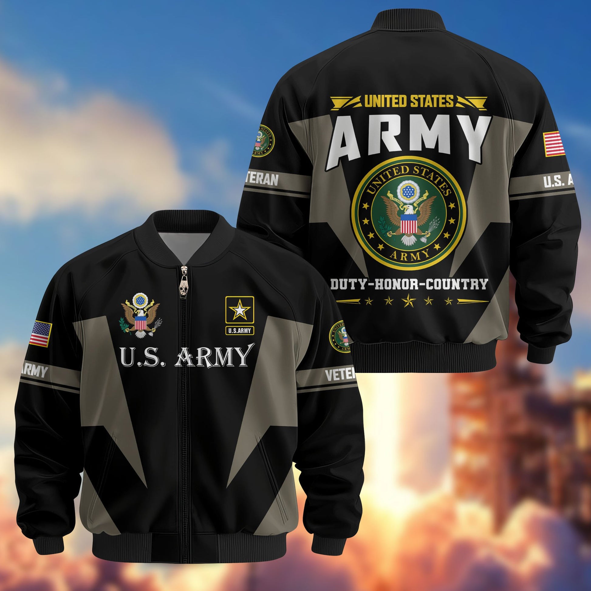 Premium US Veterans Bomber Jacket ATTN250821, Gifts For US Veterans, Gifts On Father's Day, Veterans Day.