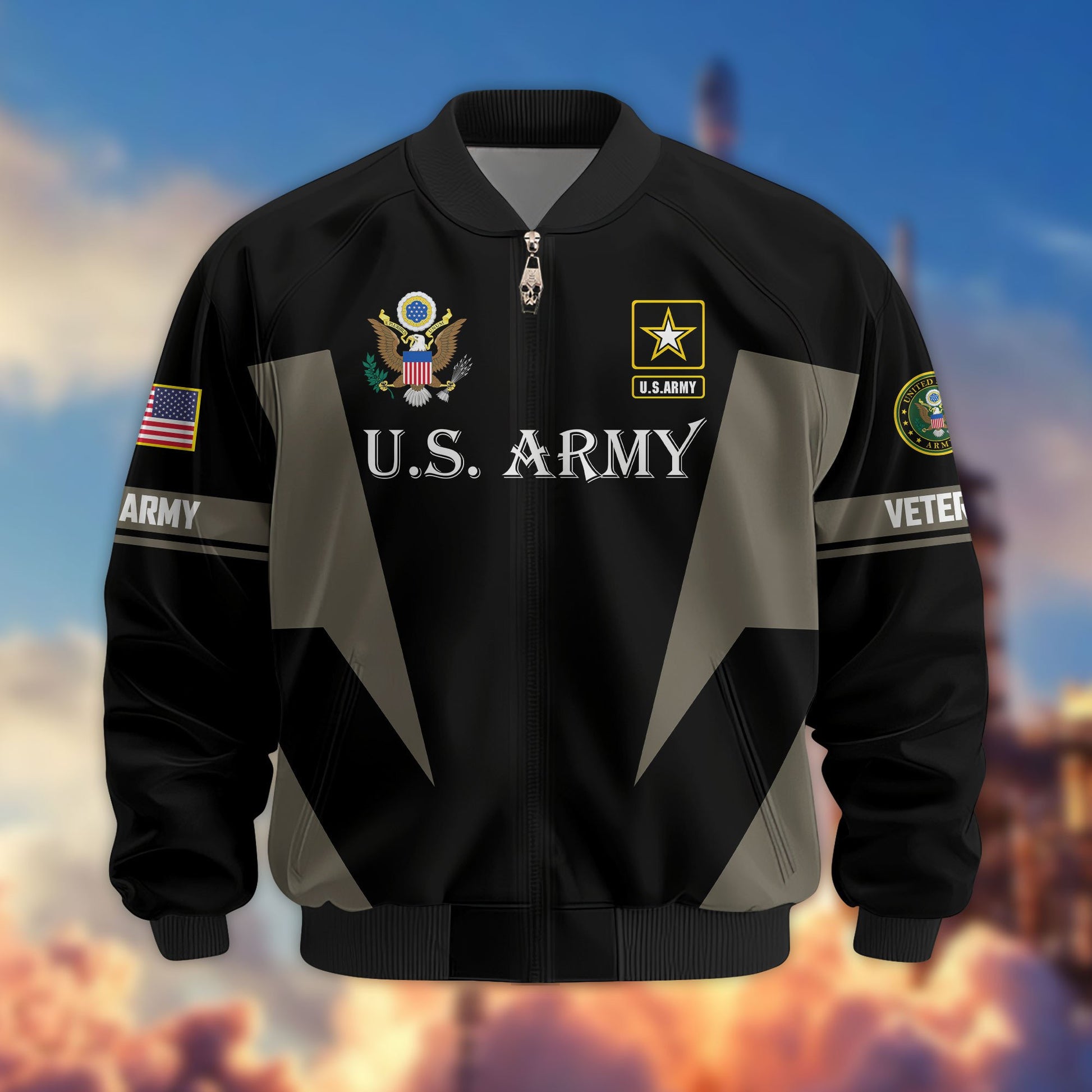 Premium US Veterans Bomber Jacket ATTN250821, Gifts For US Veterans, Gifts On Father's Day, Veterans Day.
