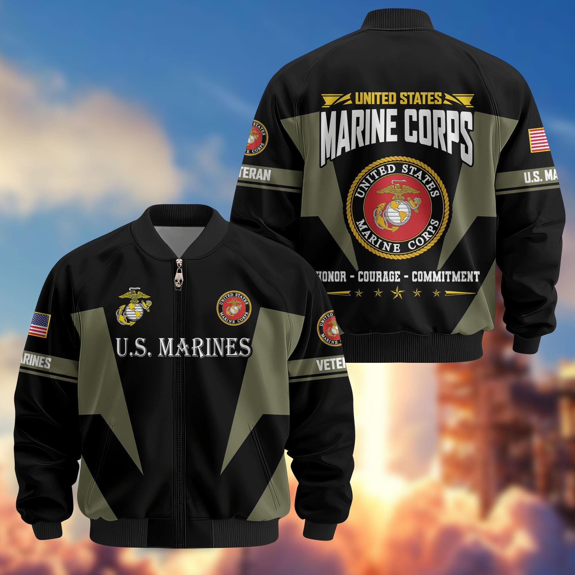 Premium US Veterans Bomber Jacket ATTN250821, Gifts For US Veterans, Gifts On Father's Day, Veterans Day.