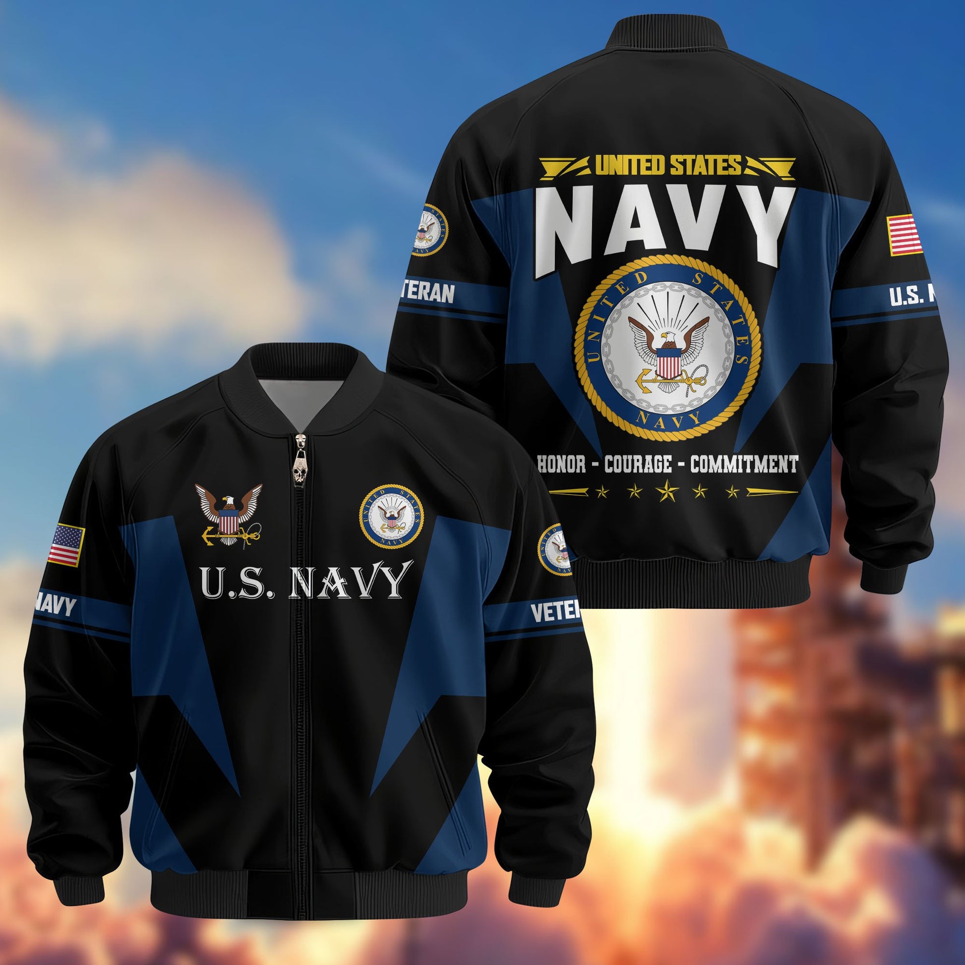 Premium US Veterans Bomber Jacket ATTN250821, Gifts For US Veterans, Gifts On Father's Day, Veterans Day.