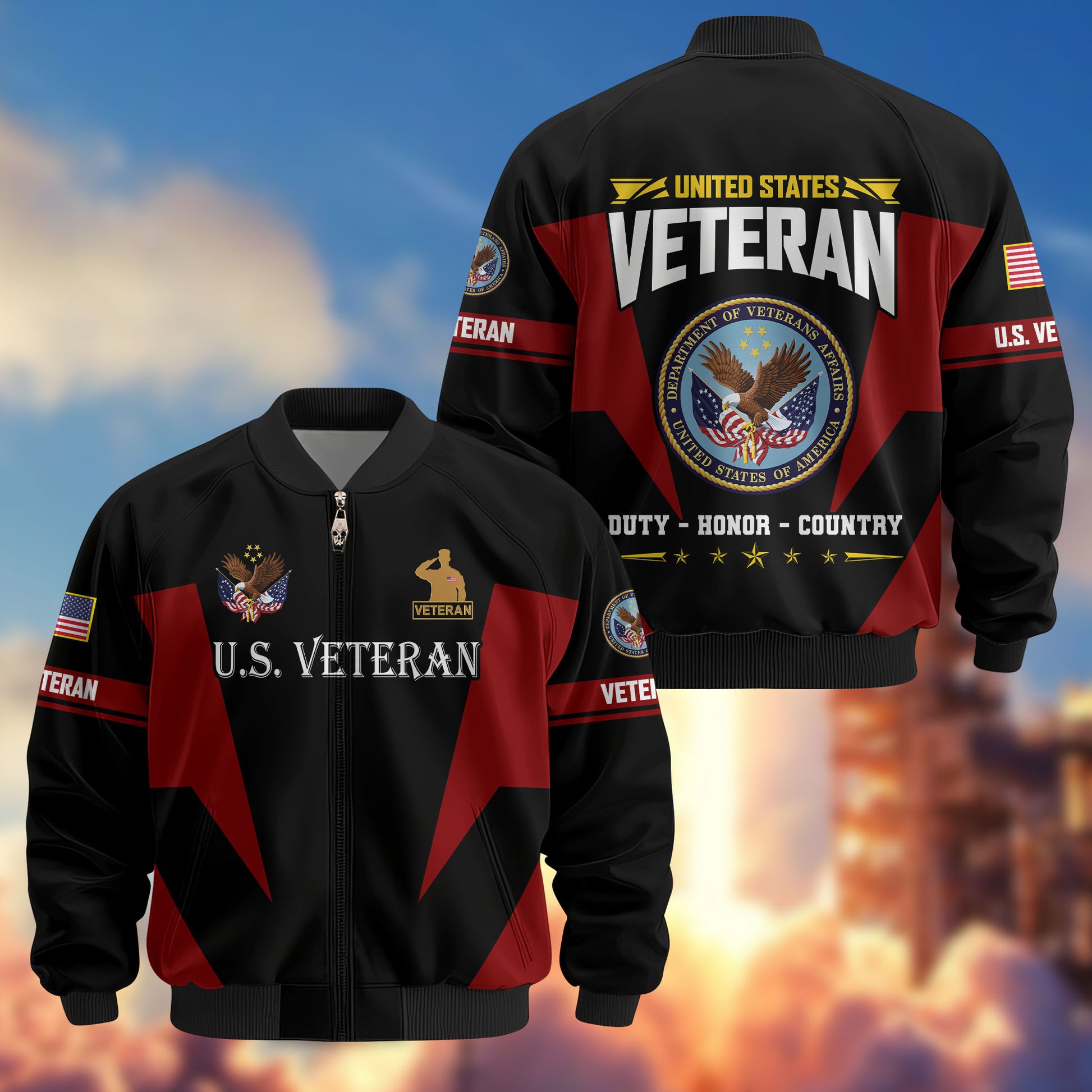 Premium US Veterans Bomber Jacket ATTN250821, Gifts For US Veterans, Gifts On Father's Day, Veterans Day.