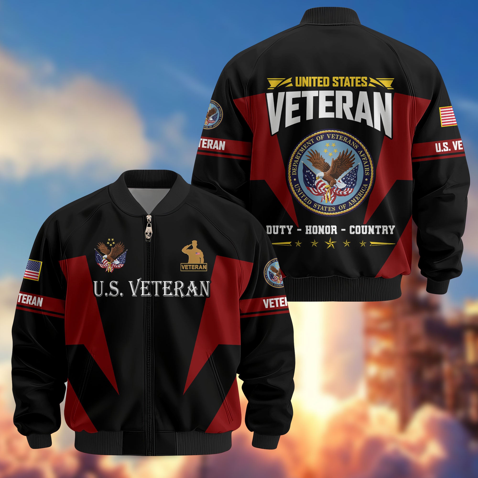 Premium US Veterans Bomber Jacket ATTN250821, Gifts For US Veterans, Gifts On Father's Day, Veterans Day.