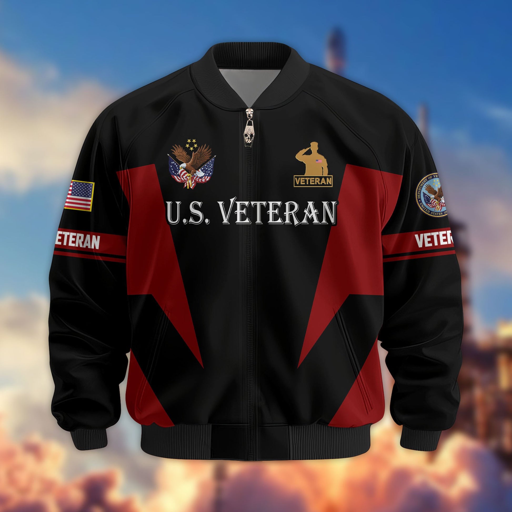 Premium US Veterans Bomber Jacket ATTN250821, Gifts For US Veterans, Gifts On Father's Day, Veterans Day.