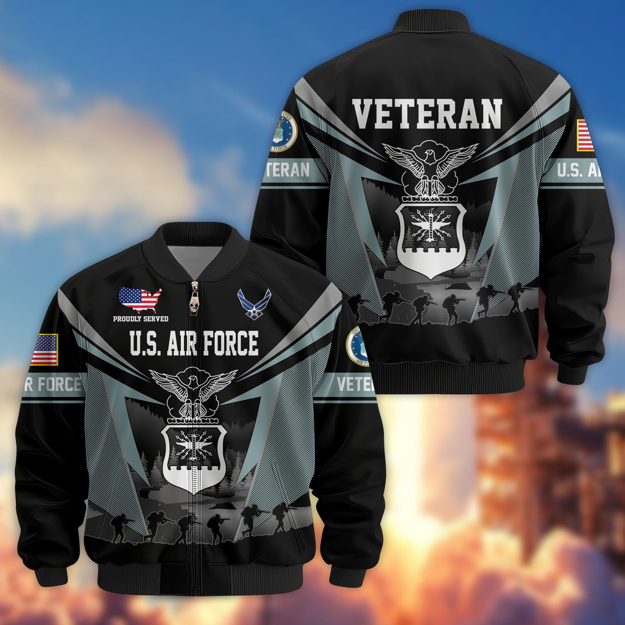 Premium US Veterans Bomber Jacket BPHN140812, Gifts For US Veterans, Gifts On Father's Day, Veterans Day.