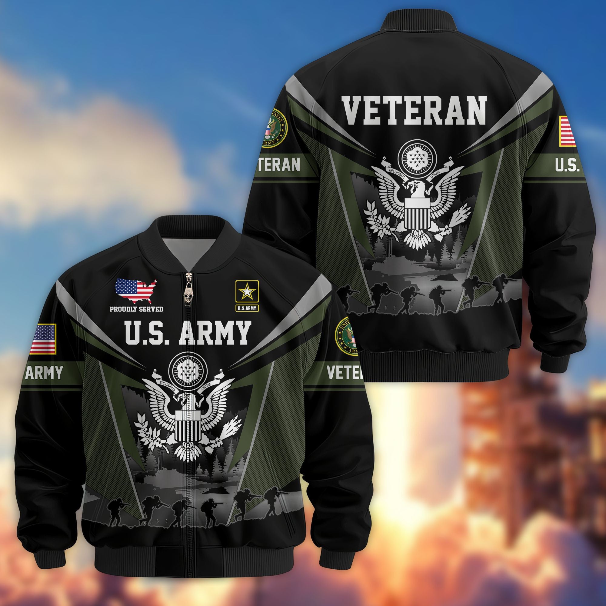 Premium US Veterans Bomber Jacket BPHN140812, Gifts For US Veterans, Gifts On Father's Day, Veterans Day.