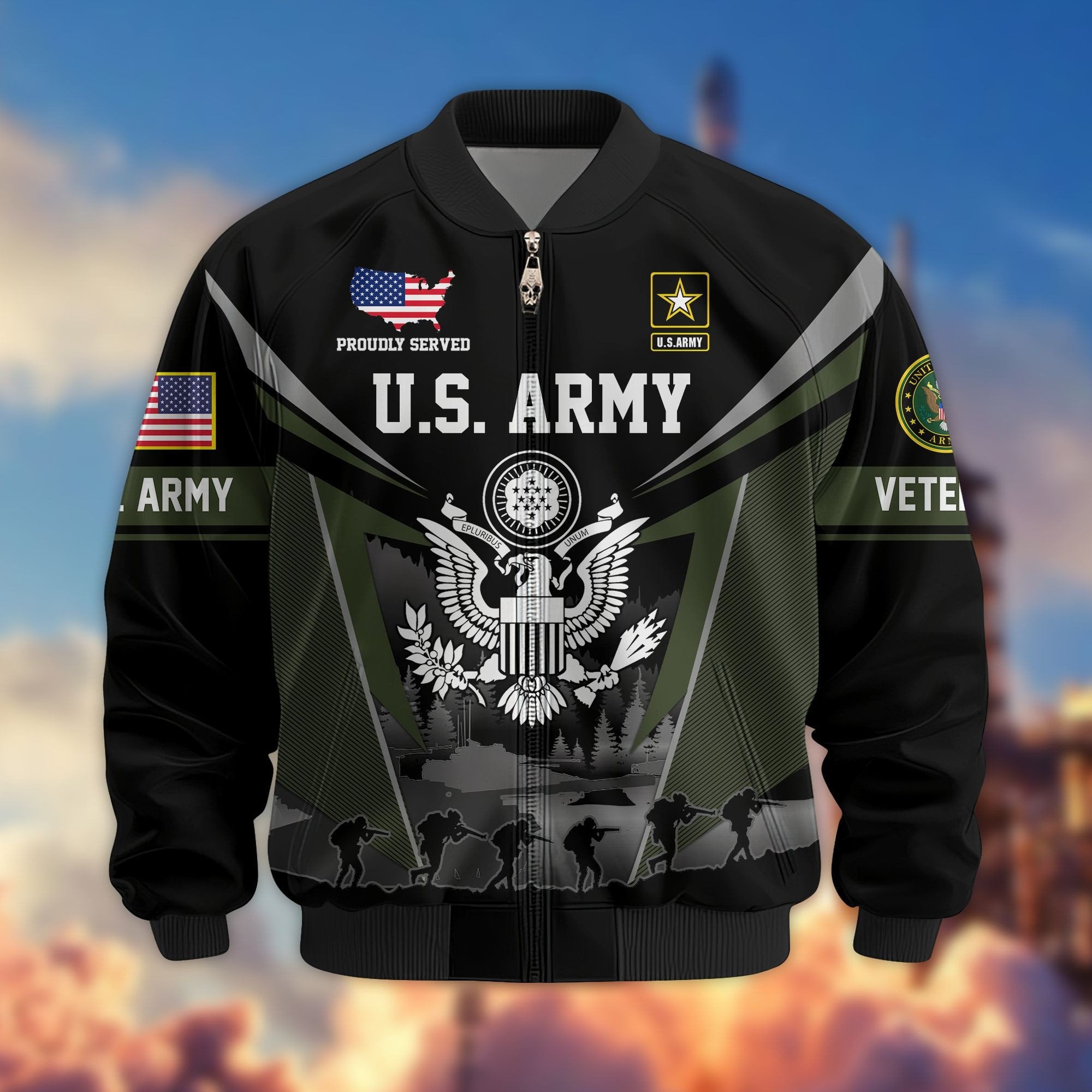 Premium US Veterans Bomber Jacket BPHN140812, Gifts For US Veterans, Gifts On Father's Day, Veterans Day.