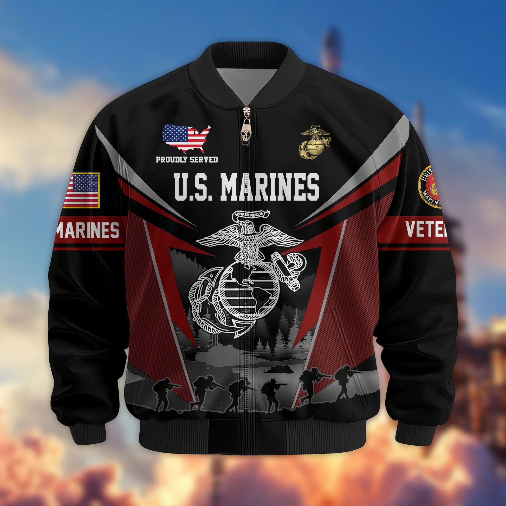 Premium US Veterans Bomber Jacket BPHN140812, Gifts For US Veterans, Gifts On Father's Day, Veterans Day.