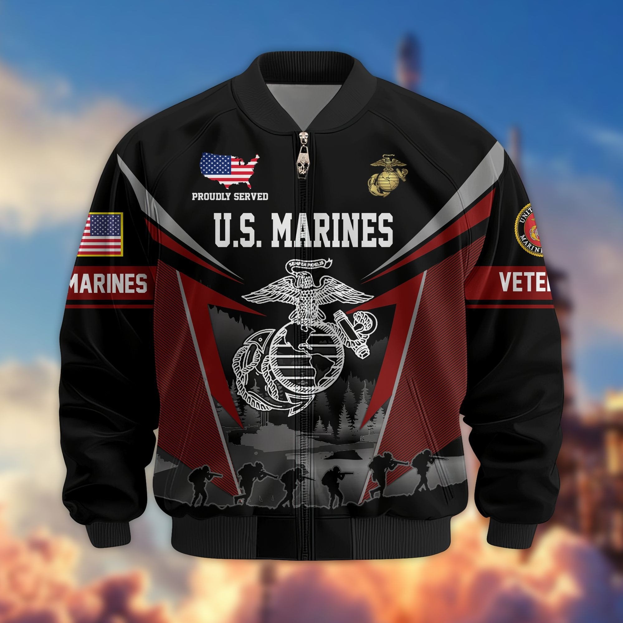 Premium US Veterans Bomber Jacket BPHN140812, Gifts For US Veterans, Gifts On Father's Day, Veterans Day.