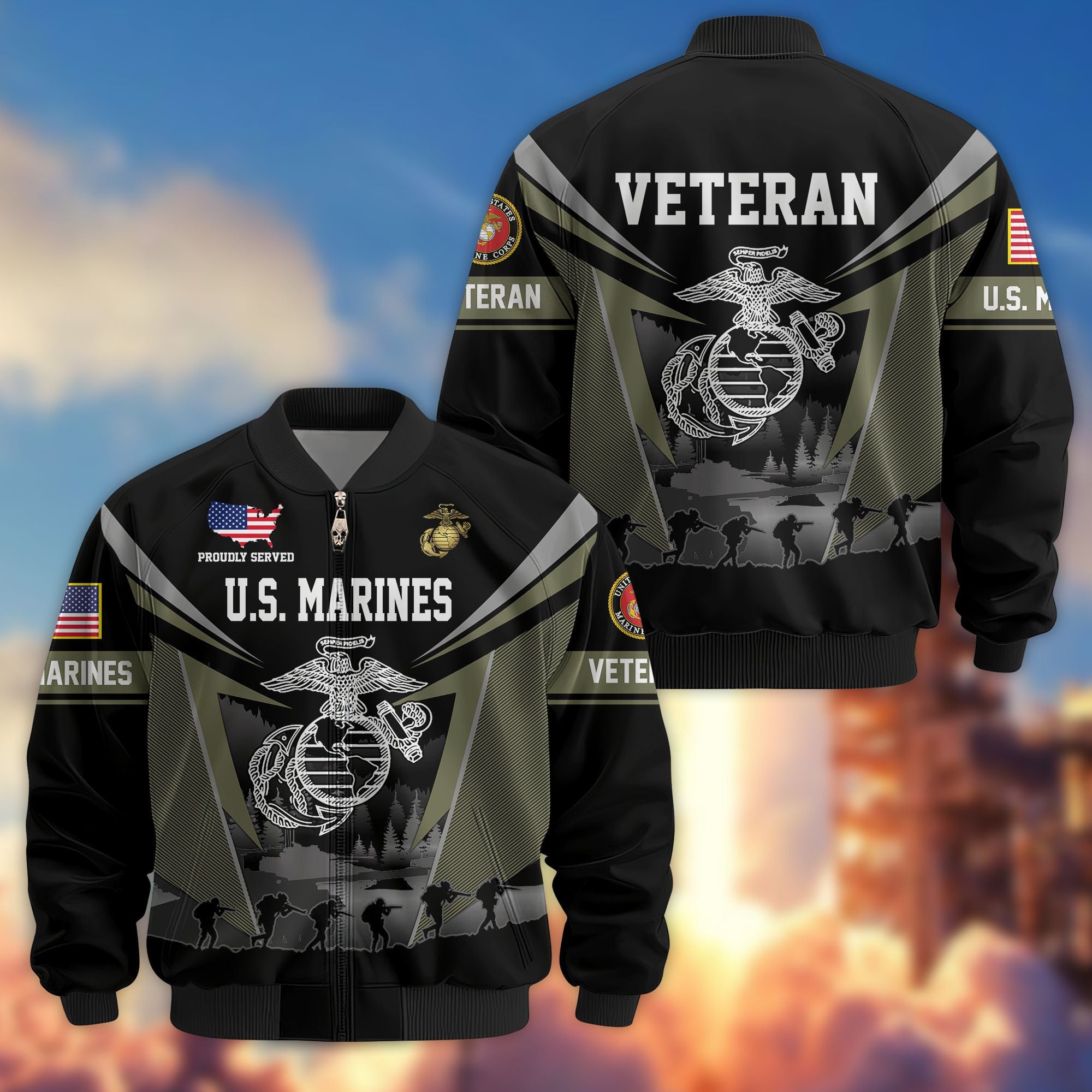 Premium US Veterans Bomber Jacket BPHN140812, Gifts For US Veterans, Gifts On Father's Day, Veterans Day.